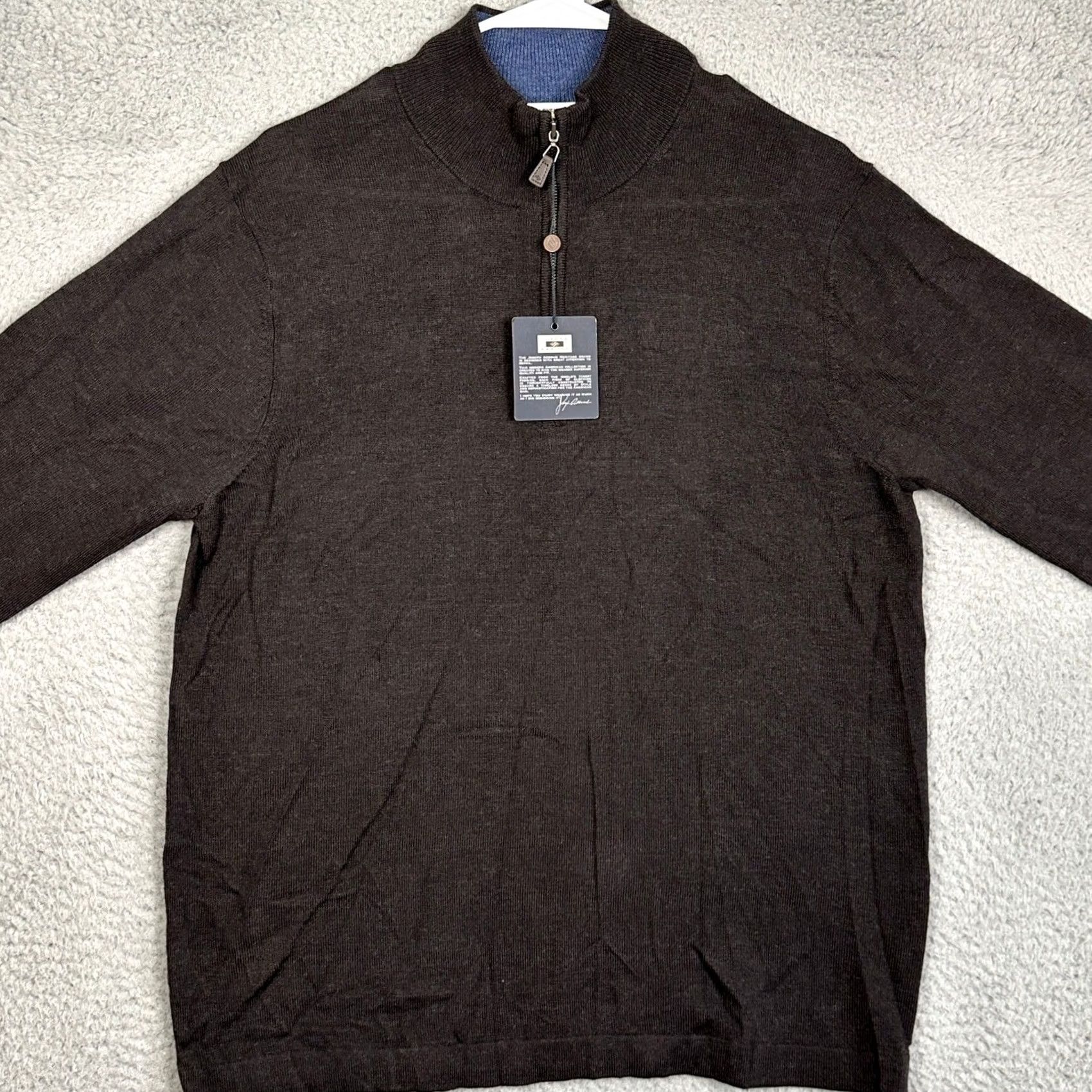 Joseph Abboud Joseph Abboud Mens Large Dark Brown Quarter Zip Sweater 100% Merion Wool Size US L / EU 52-54 / 3 - 2 Thumbnail