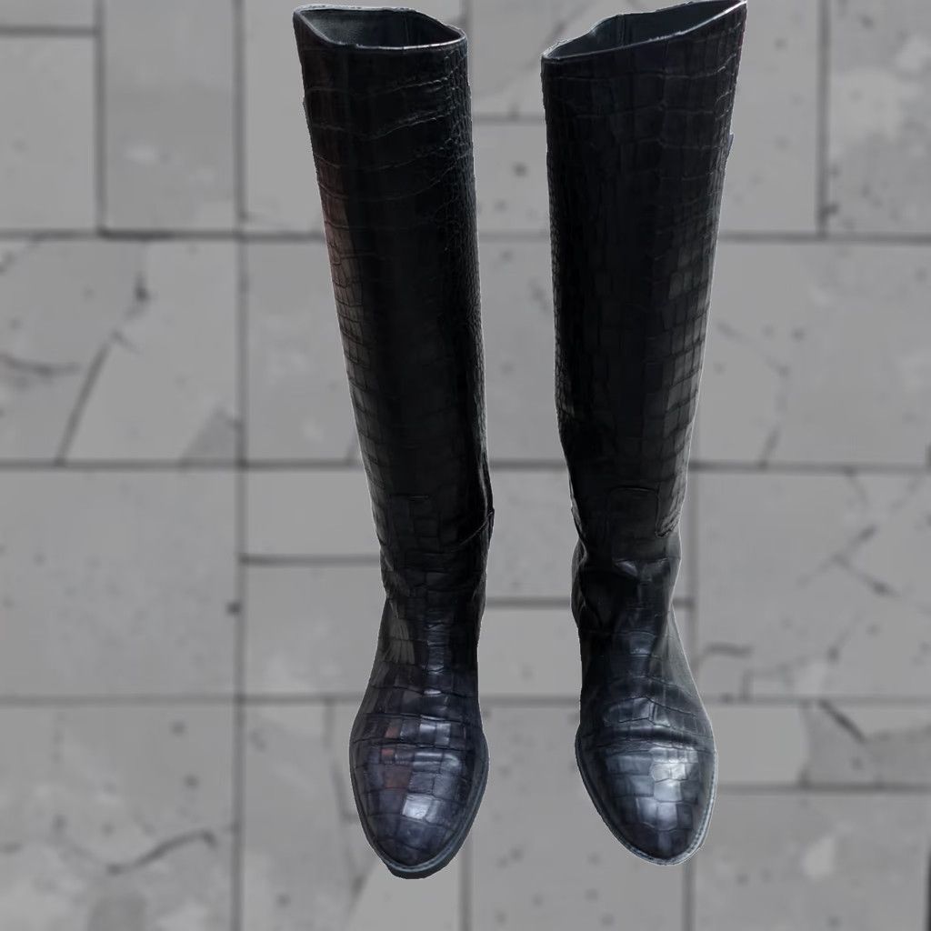 Stuart Weitzman Stuart Weitzman Boots 7.5 Black Crocodile Embossed Equestrian Over the Knee Riding Boot Womens 7.5 Black Leather Synthetic Outsole Fall Winter Size US 8 / IT 38 - 1 Thumbnail