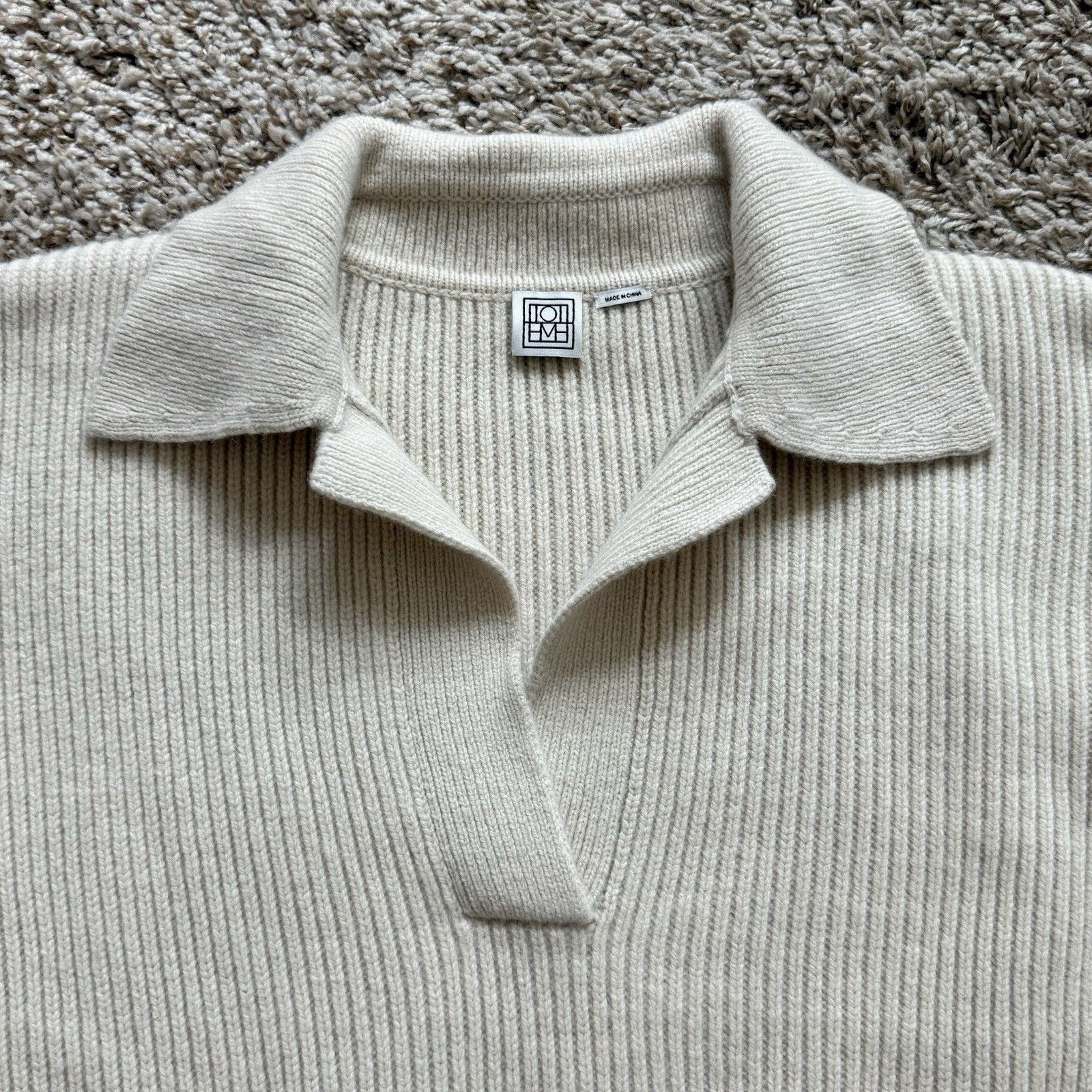Toteme $800 Toteme Ribbed Polo Knit Sweater Heavyweight Cream White Size S / US 4 / IT 40 - 3 Thumbnail