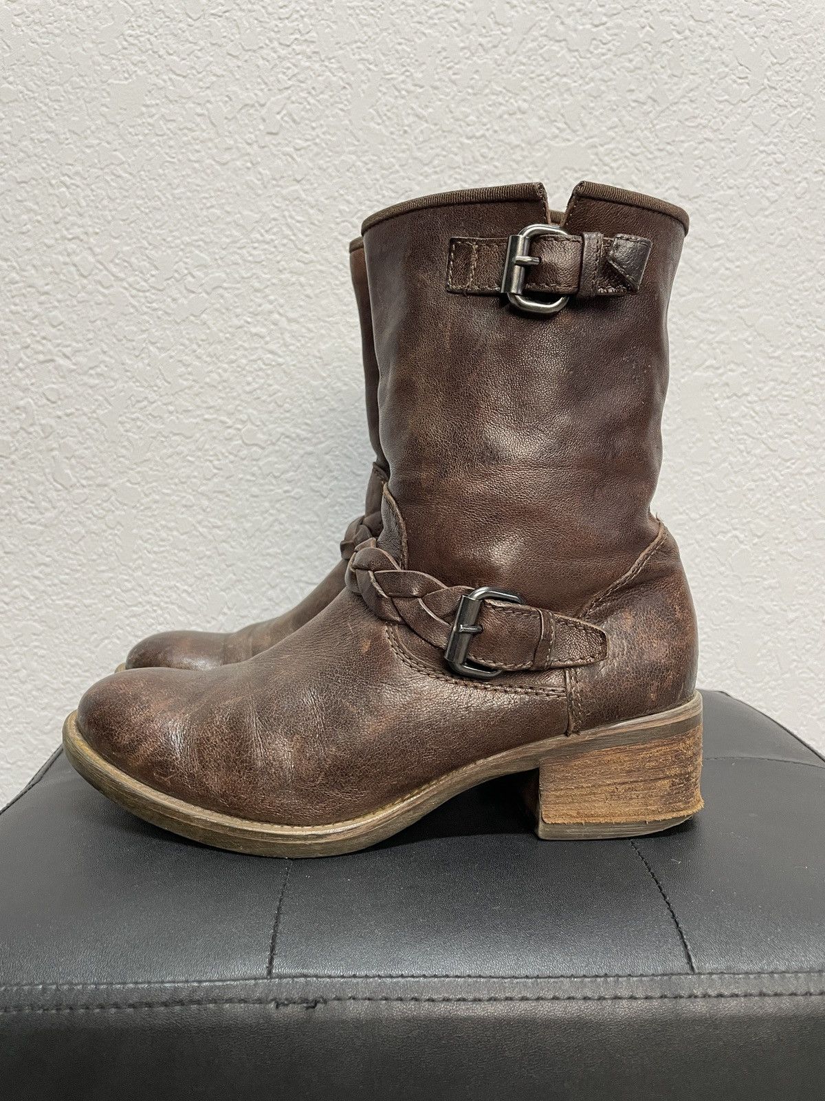 If Six Was Nine Vintage Italian AS98 Heel Leather Biker Boots In Dark Red Size US 8 / IT 38 - 1 Thumbnail