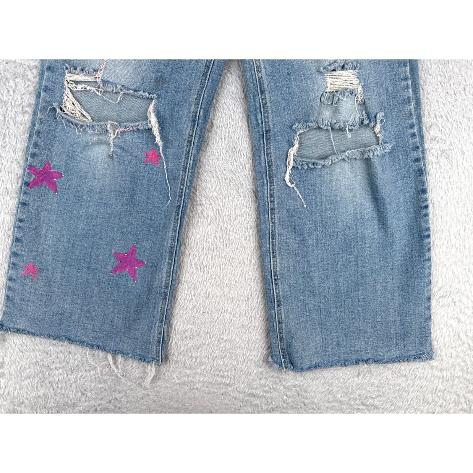 Vintage SO Jeans Juniors Blue Denim Wide Leg High Rise Jeans Women Cotton Blend Distressed 5-Pocket Design Medium Wash 9 Size 30" / US 8 / IT 44 - 2 Thumbnail