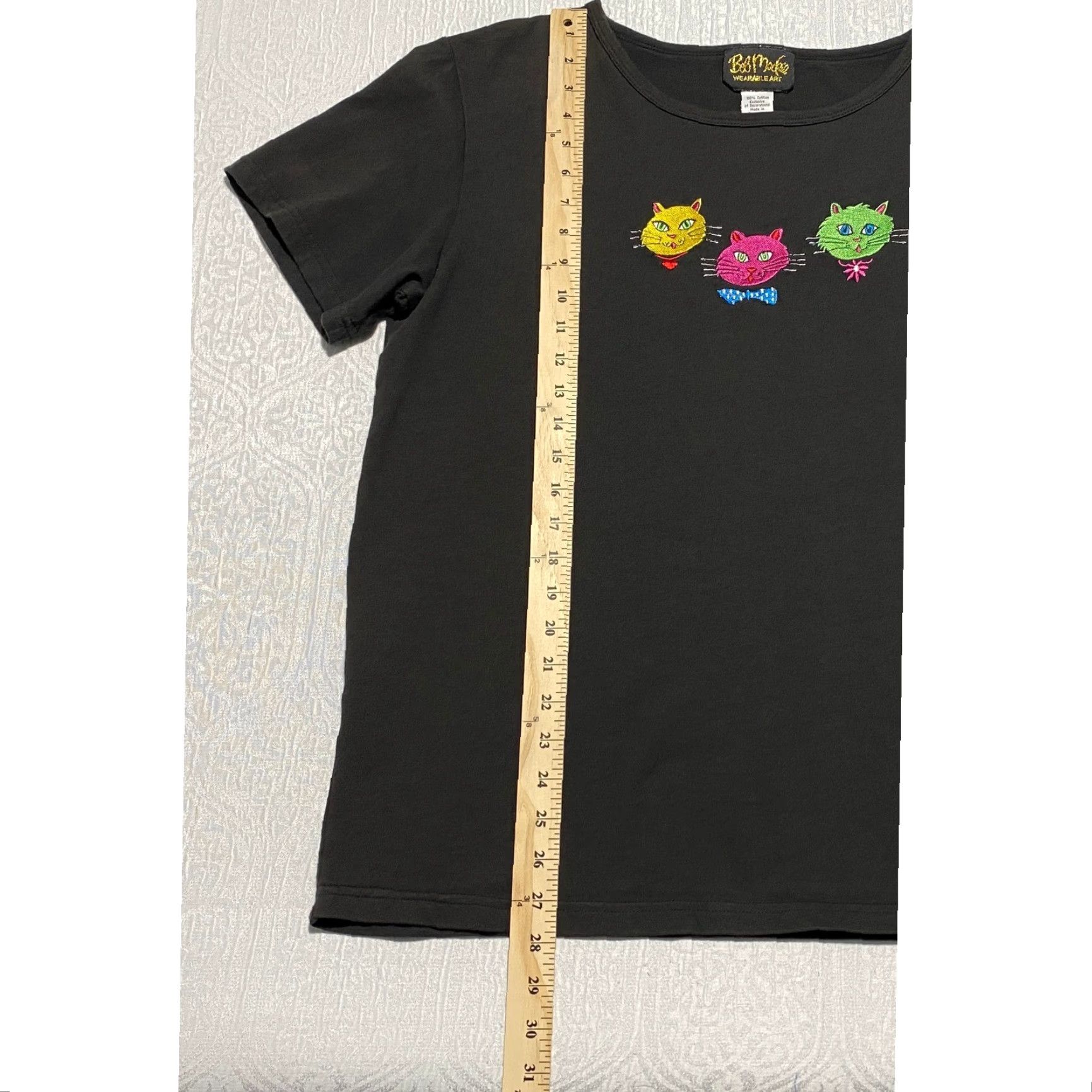 Bob Mackie VINTAGE Bob Mackie Shirt Womens L Black Embroidered Cat Faces Wearable Art 90s Tee Size L / US 10 / IT 46 - 5 Thumbnail