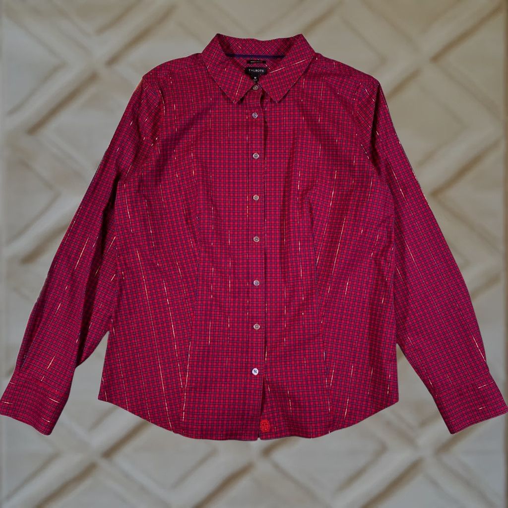 Talbots Talbots Red Plaid Button Down Shirt Women's 10 Wrinkle Resistant Metallic Size L / US 10 / IT 46 - 1 Thumbnail
