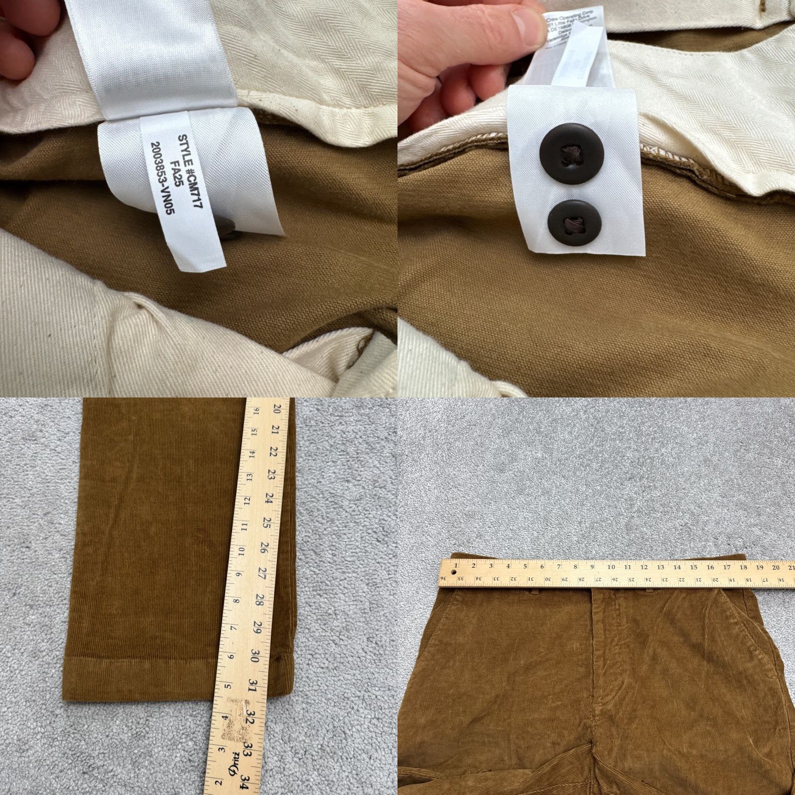 J.Crew J.Crew Classic Straight Leg Corduroy Pants Mens 35x32 Brown Cotton Flat Front Size US 35 - 8 Thumbnail