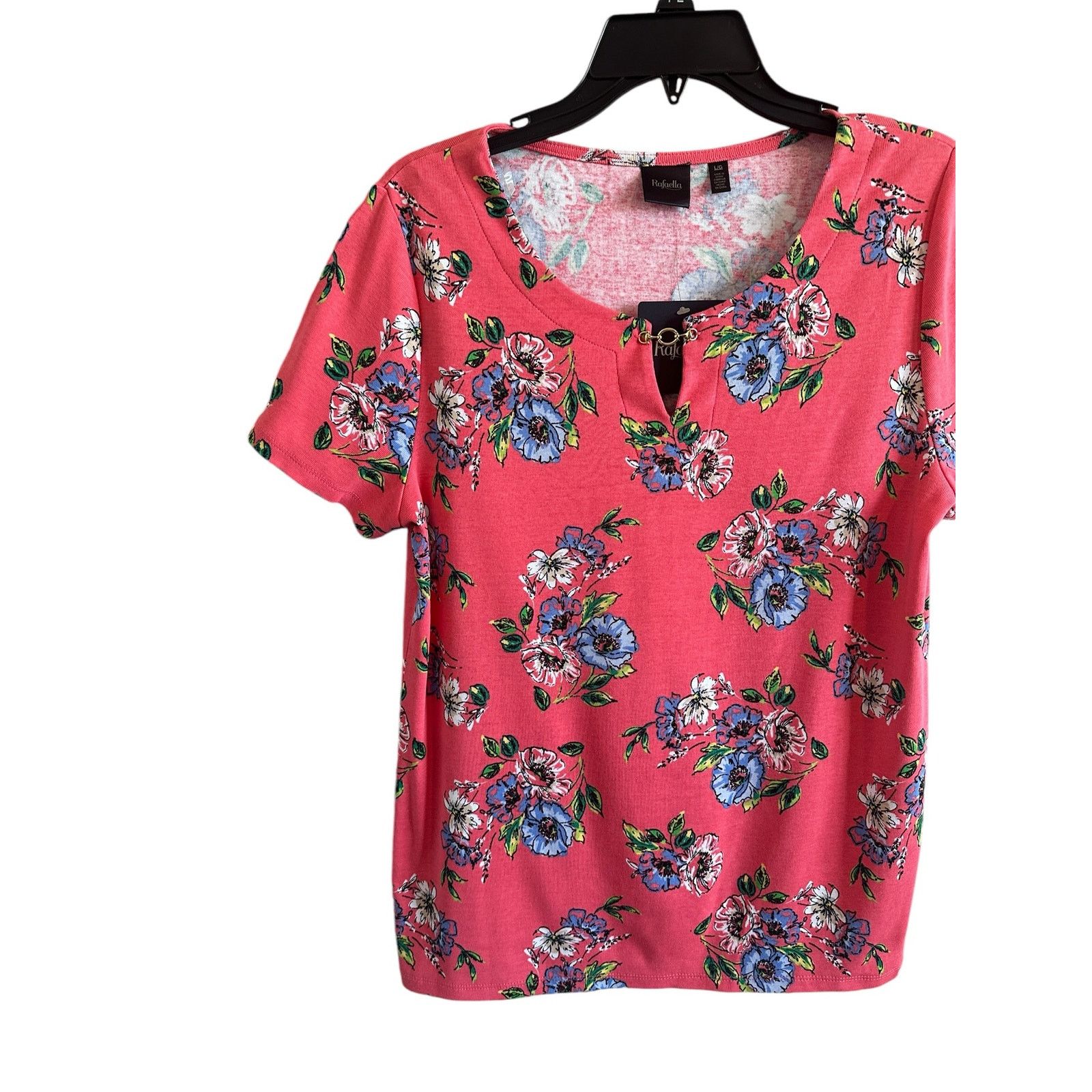 Other Rafaella Floral Short Sleeve Round Neck Cotton Blouse Top Size L / US 10 / IT 46 - 2 Thumbnail