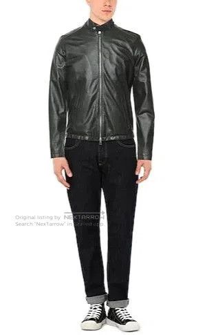 Giorgio Brato handcrafted dark green leather motorcycle jacket. Size US L / EU 52-54 / 3 - 9 Thumbnail