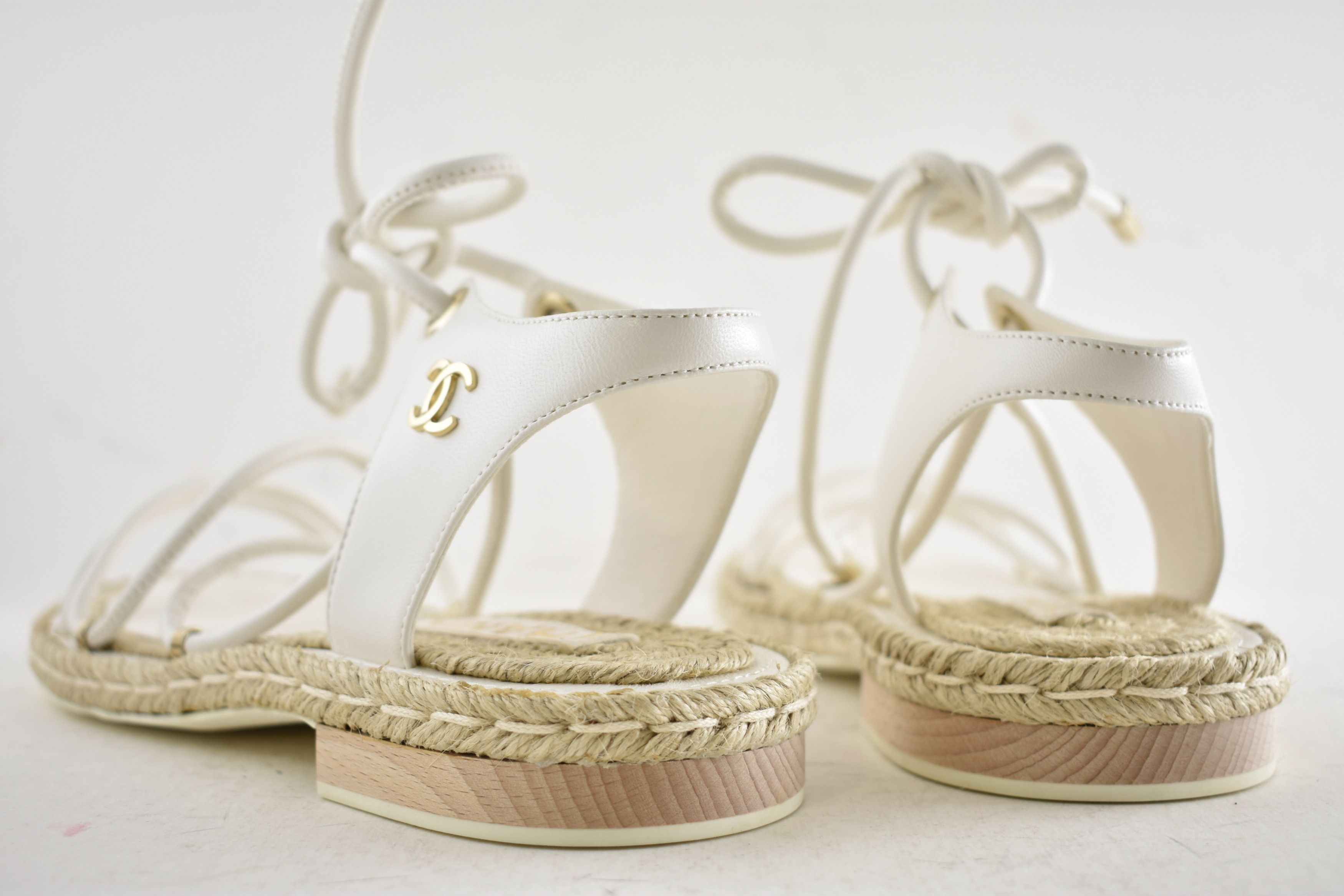 Chanel 20S CC Logo Mules Lace Up Tie Sandal Espadrille Flat 36 Size US 6 / IT 36 - 19 Thumbnail
