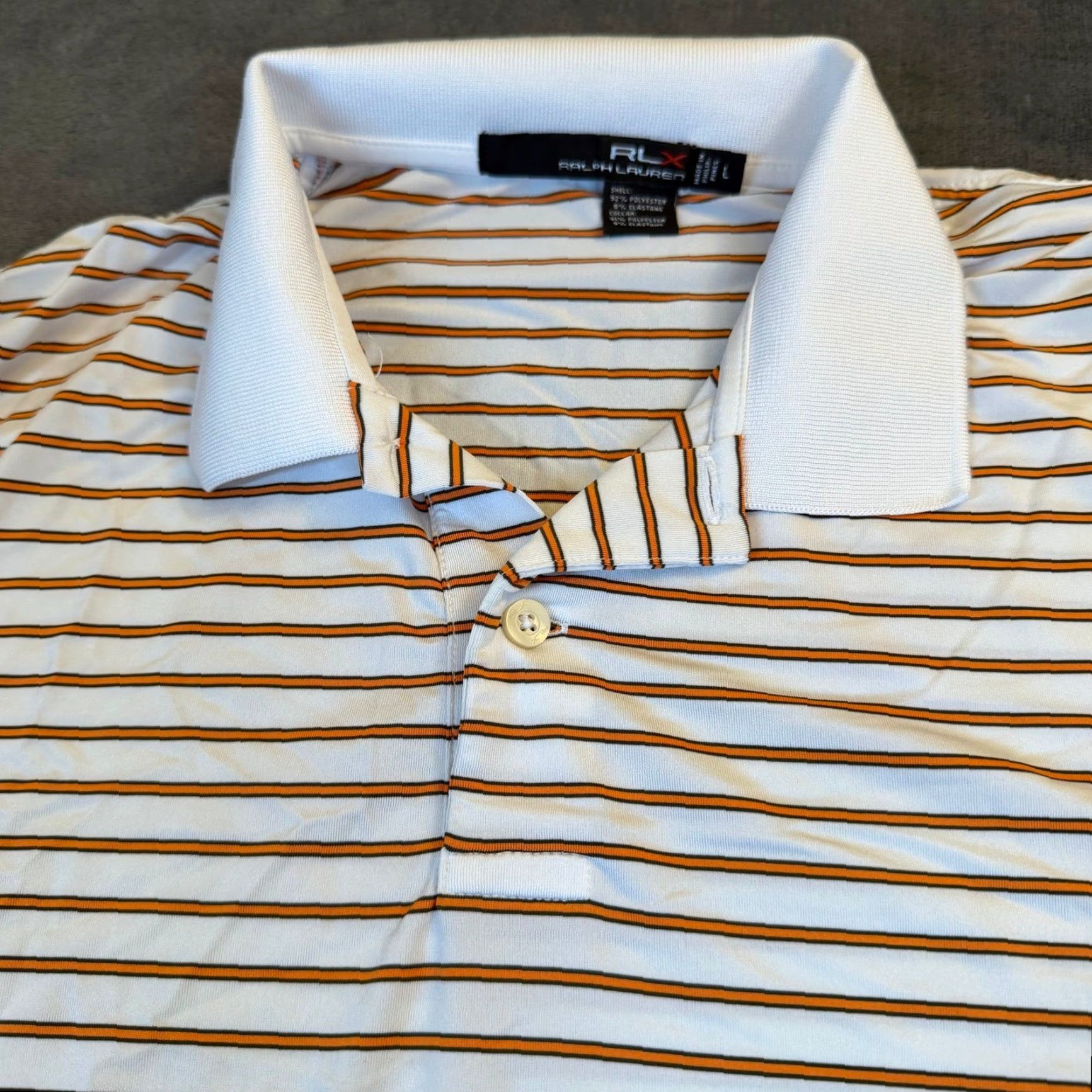 RLX Ralph Lauren RLX Ralph Lauren Polo Shirt Mens L Striped White Orange Polo Shirt Mens L White Orange Striped Golf Preppy Coastal Performance Polo Shirt Size US L / EU 52-54 / 3 - 4 Thumbnail