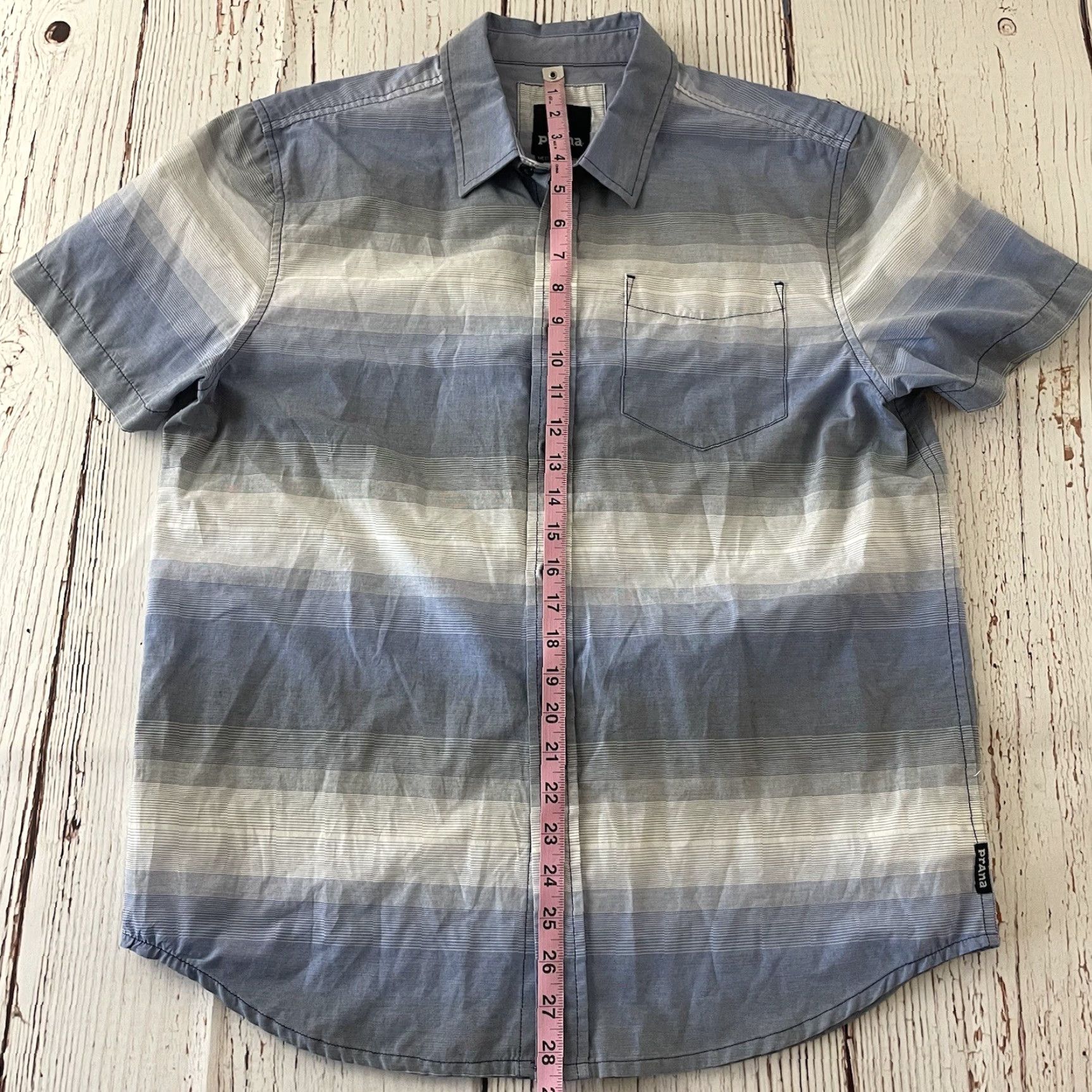 Prana prAna Striped Short Sleeve Button-Up Shirt Men M Blue Size US M / EU 48-50 / 2 - 5 Thumbnail