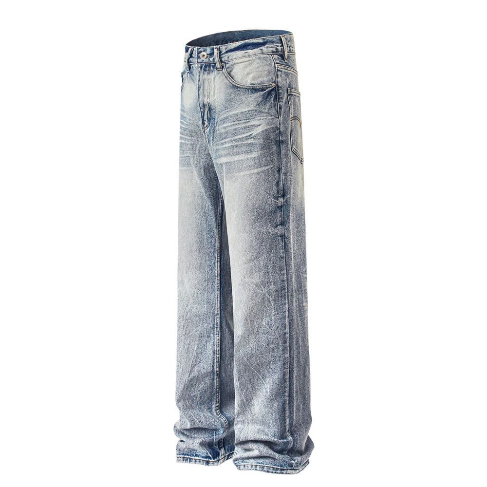 Vintage American retro washed men's loose straight distressed jeans Size US 32 / EU 48 - 2 Thumbnail