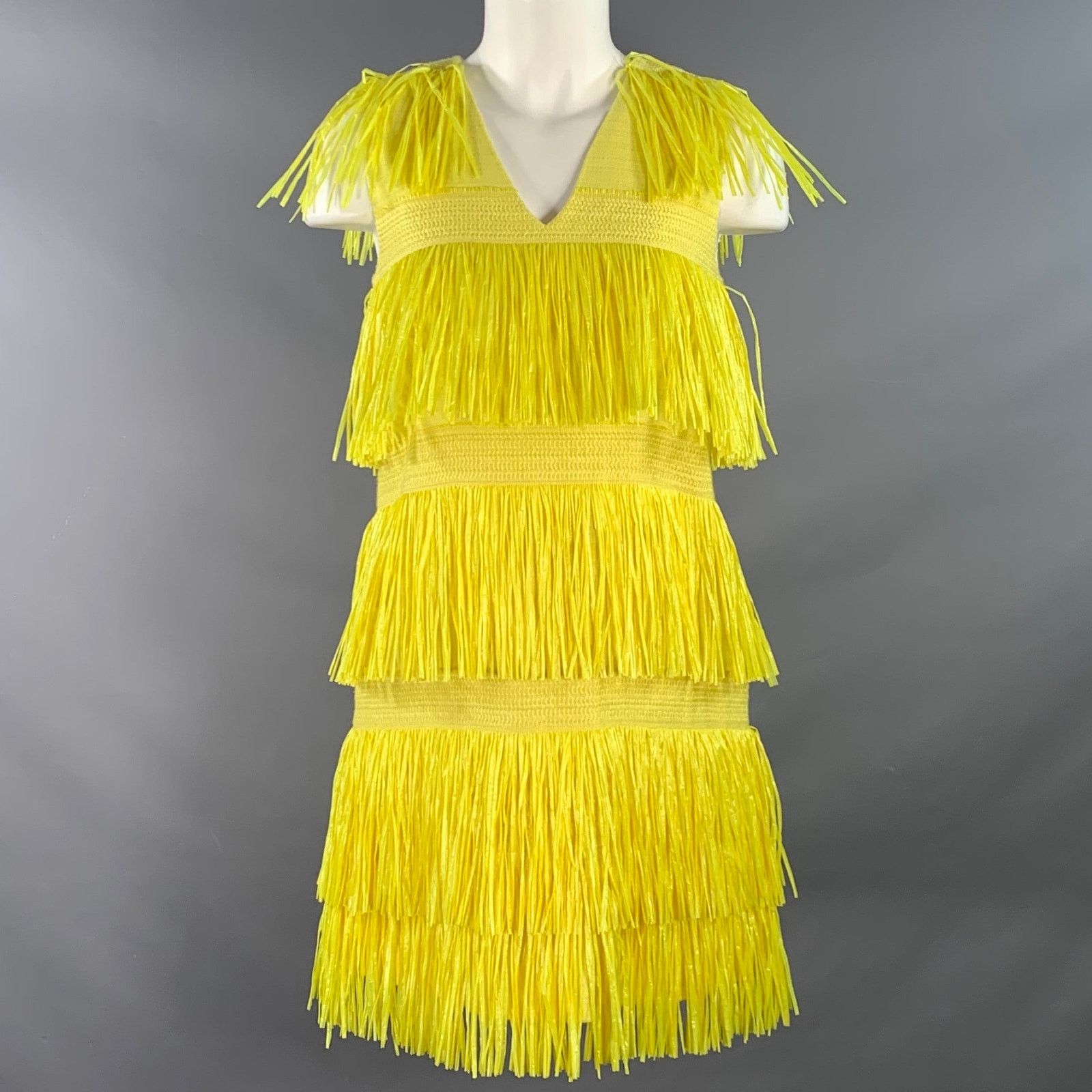 MSGM MSGM Size 4 Yellow Polyamide Blend Fringe Shift Dress Size S / US 4 / IT 40 - 1 Thumbnail