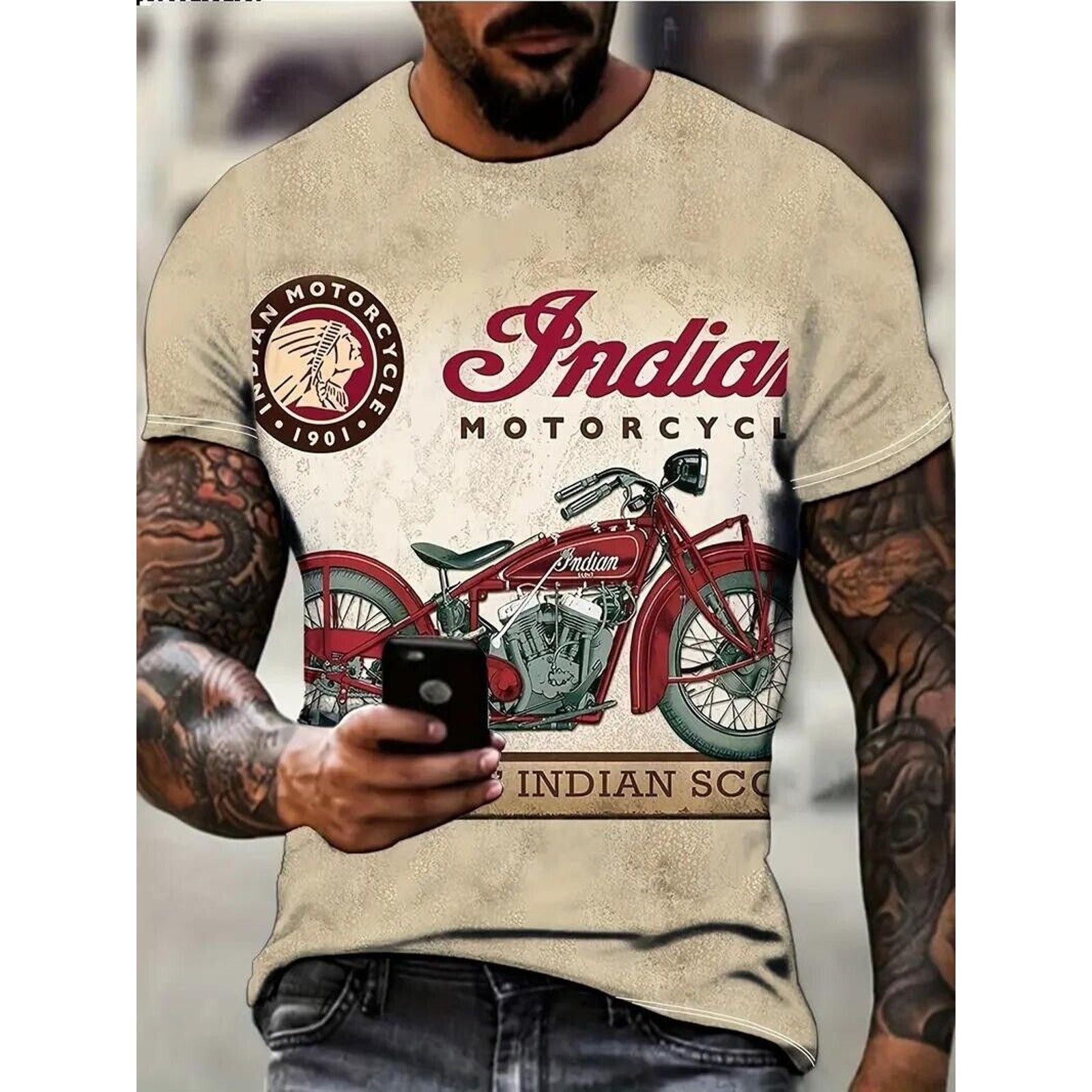 Other Indian Motorcycle Model 101 T-Shirt • Beige & Red • Size M Size US M / EU 48-50 / 2 - 2 Thumbnail