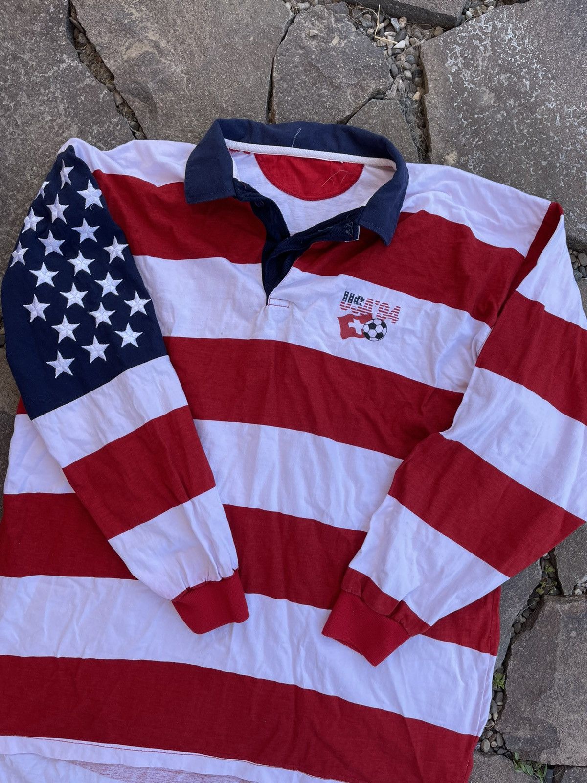 Vintage 1994 USA Fifa World Cup American Flag Long sleeve polo Size US L / EU 52-54 / 3 - 4 Thumbnail