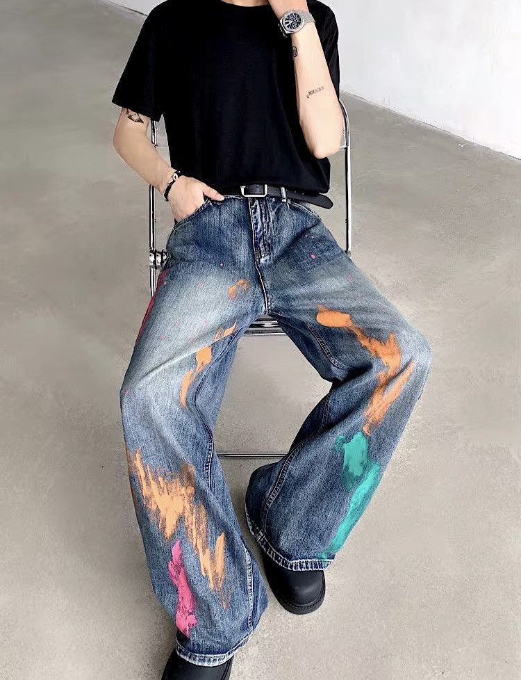 Designer × Vintage Streetwear Graffiti Loose Straight Jeans Size US 28 / EU 44 - 6 Thumbnail