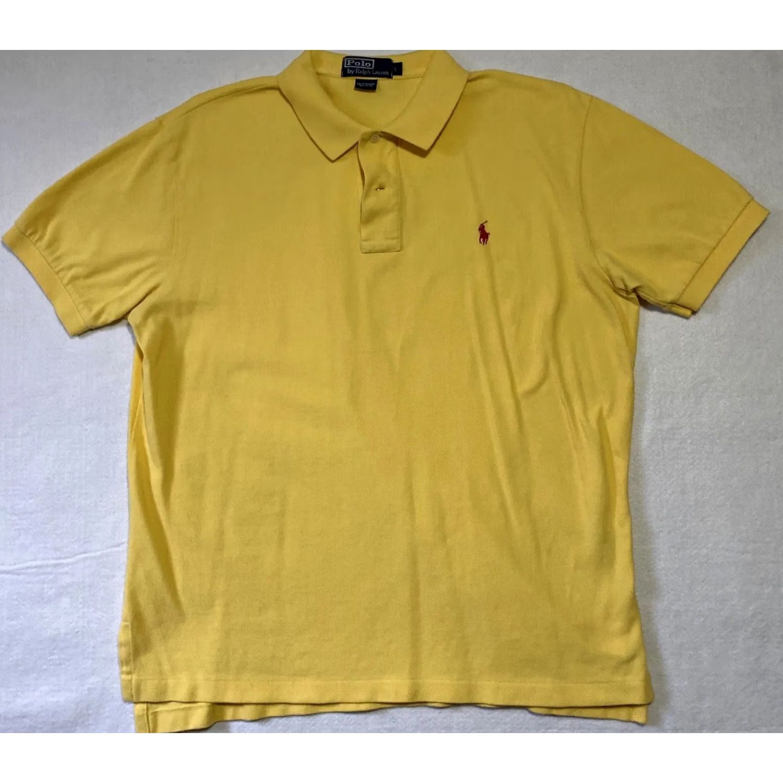 Polo Ralph Lauren Polo Ralph Lauren Polo Shirt Men's Short Sleeve L Cotton Yellow Solid Logo Classic 100% Cotton Regular Fit Size US L / EU 52-54 / 3 - 2 Thumbnail