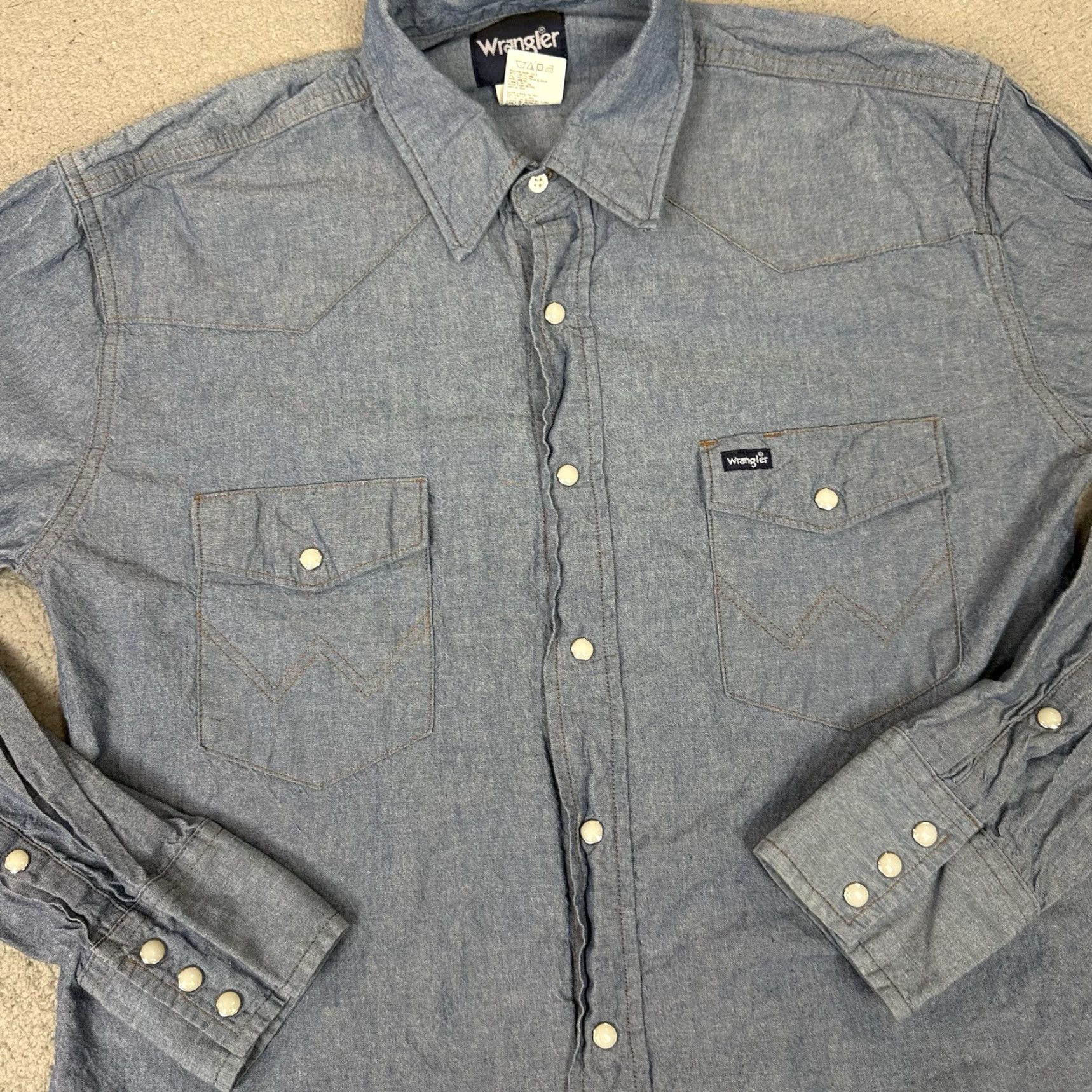 Wrangler VINTAGE Wrangler Shirt Men XL Blue Pearl Snap Rancher Distressed Cotton Denim Casual Western Size US XL / EU 56 / 4 - 2 Thumbnail