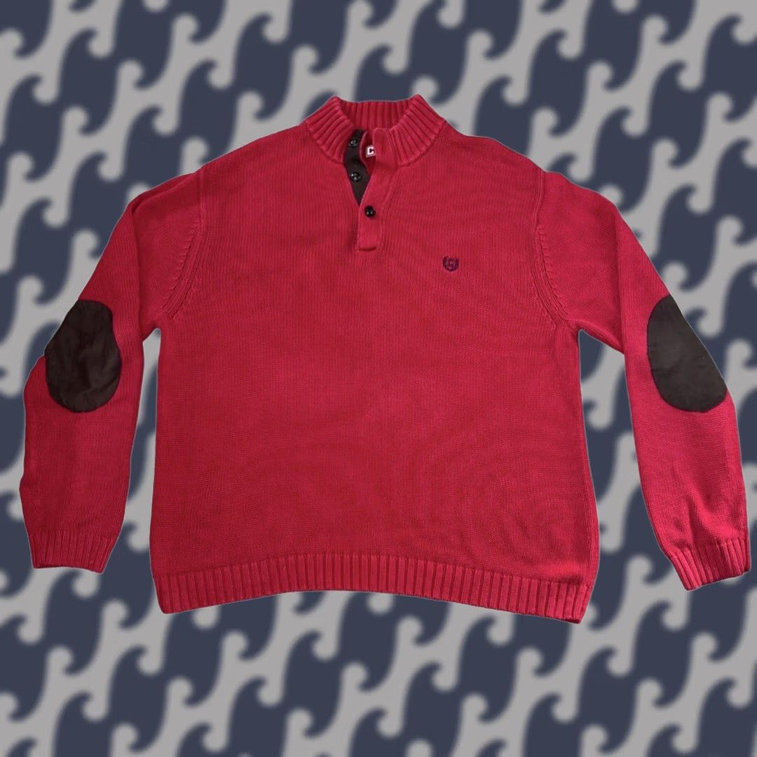 Chaps Chaps Men XL Red Pullover Sweater Long Sleeve Mock Turtle Neck 1/4 Button Down Elbow Patches Knit Cotton Size US XL / EU 56 / 4 - 1 Thumbnail