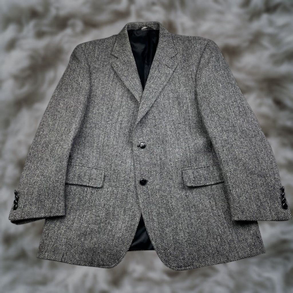 Jos. A. Bank Jos A Bank x Harris Tweed Blazer Men's Wool Black/White Herringbone 43R 2-Button Notch Lapel Regular Fit Vintage No Size 46R - 1 Thumbnail