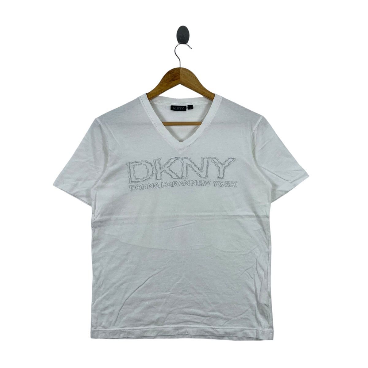 DKNY × Vintage Vintage DKNY Embroider Vneck Tee Shirt Size US M / EU 48-50 / 2 - 1 Thumbnail