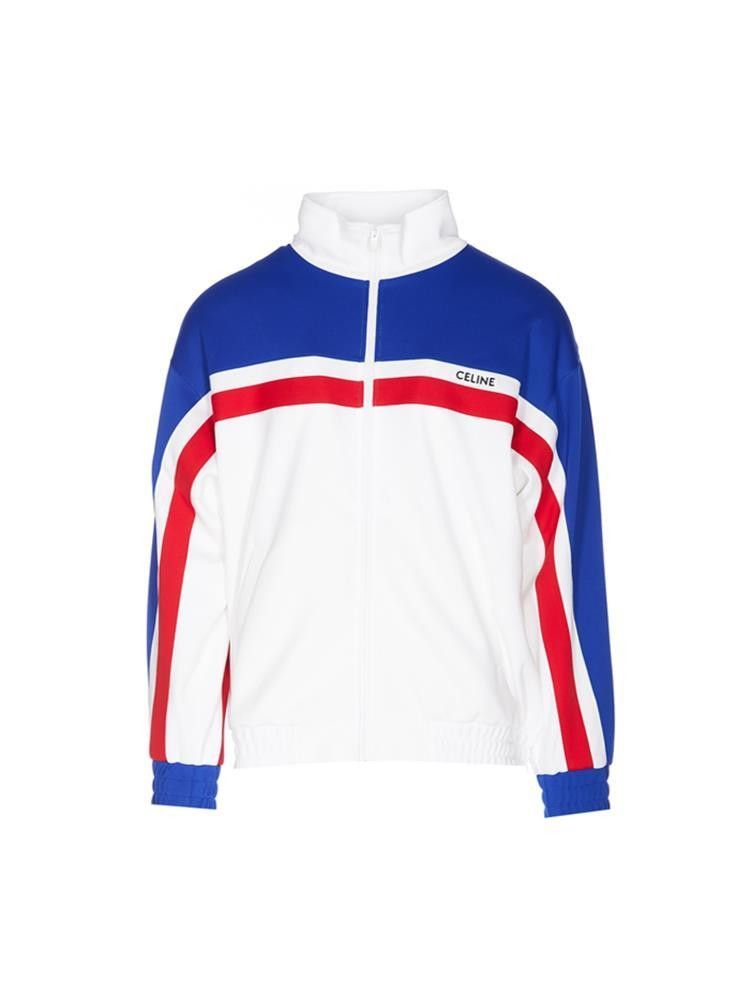 Image of Celine O1Bcso1Str0224 2Y84A121O.01Xp Jacket In White/ Blue/red in White/Electric Blue/Red, Women's 