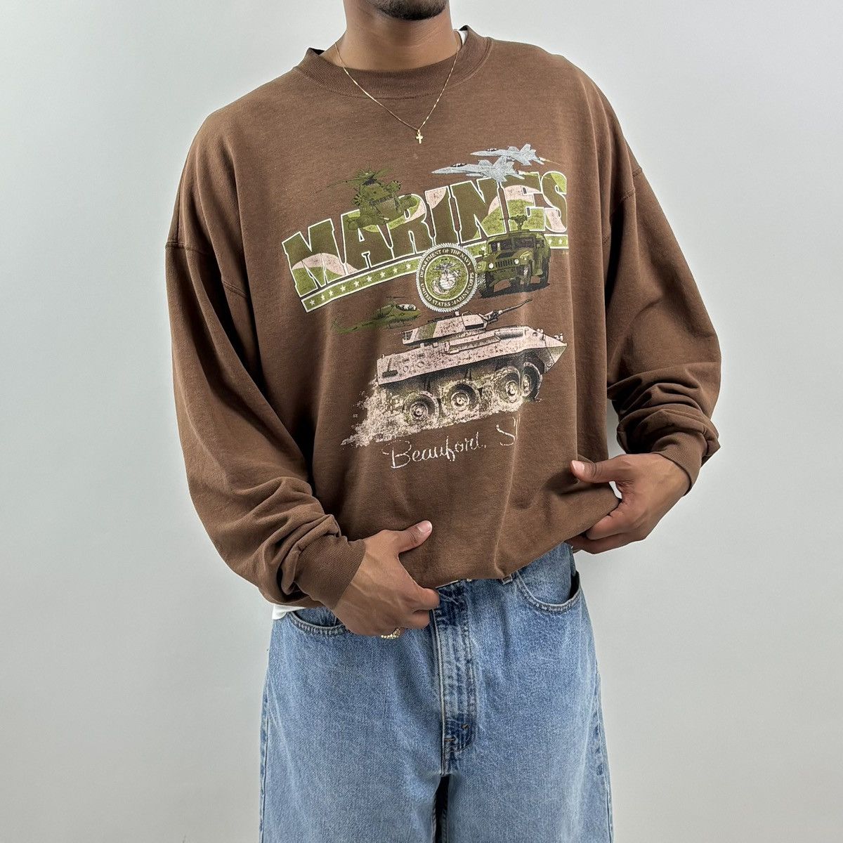 Hanes vintage 90s US MARINES Military Army spellout sweatshirt Size US XL / EU 56 / 4 - 1 Thumbnail
