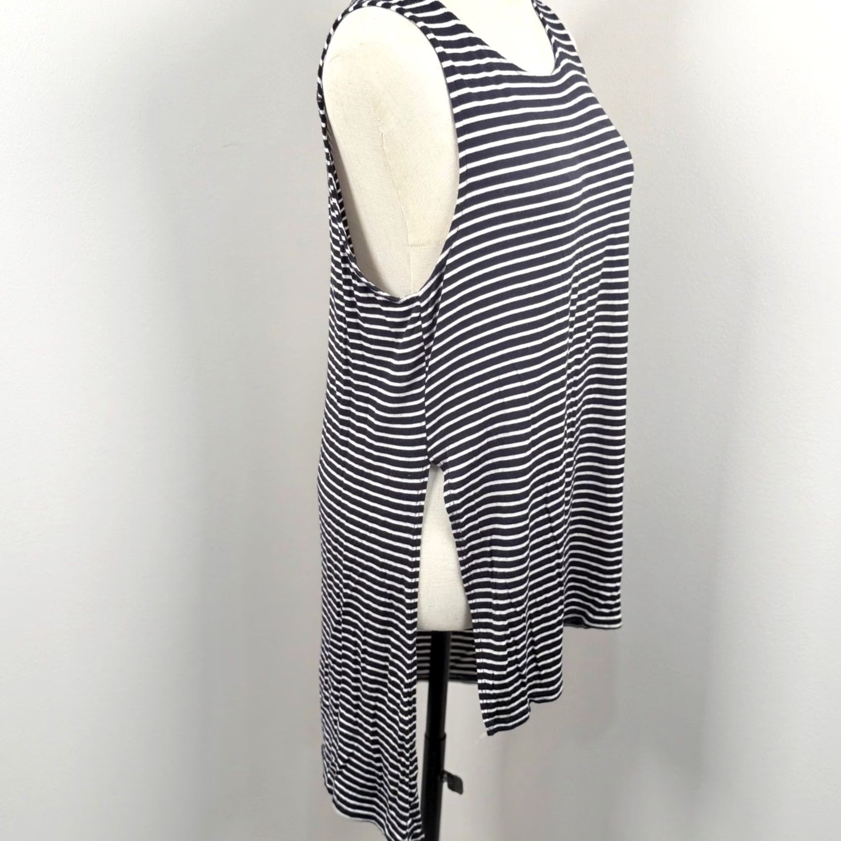 Vintage Ginger G Tank Top Navy Striped High-Low Side Slit Tunic Women M Casual Tiered Tunic Sleeveless Size M / US 6-8 / IT 42-44 - 4 Thumbnail