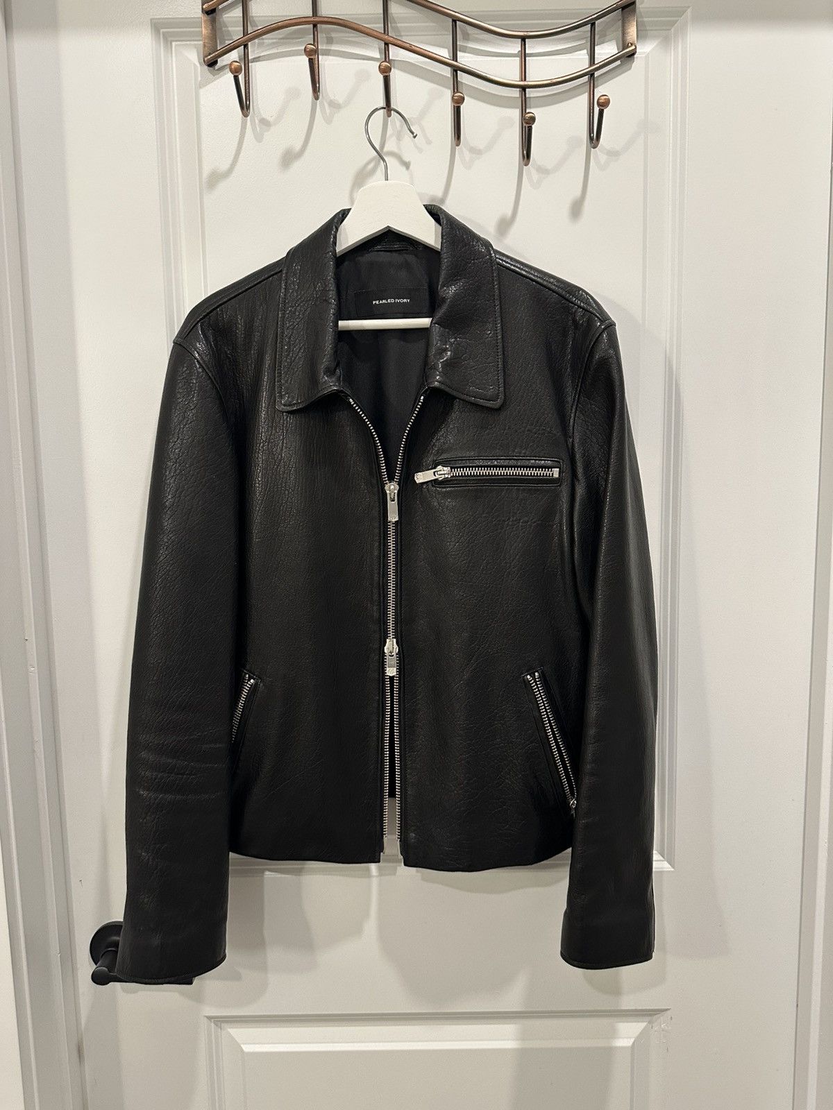 Pearled Ivory Leather Jacket | Grailed