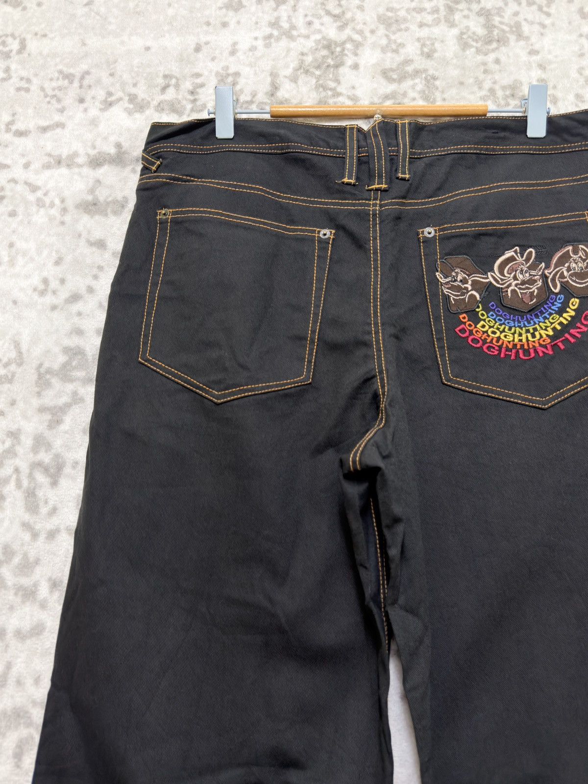 JNCO Dog Hunting Y2K Baggy Black Denim Embroidered Graphic Jeans Size US 34 / EU 50 - 9 Thumbnail