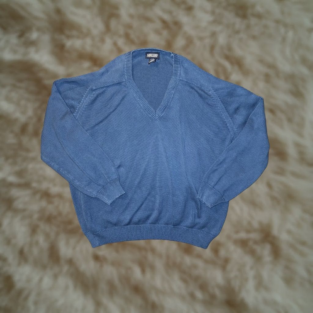Lands' End VINTAGE Lands' End Sweater Men's 2XL Blue V-Neck Long Sleeve Tight Knit Pullover USA 90s Classic Dad Size US XXL / EU 58 / 5 - 1 Thumbnail