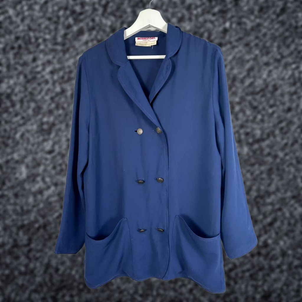 Doublet VTG Modasport Beverly Hills Antony Moorcroft Blue Double Breasted Blazer Small Women Short Sleeve Notch Lapel Vintage Blazer Size S / US 4 / IT 40 - 1 Thumbnail