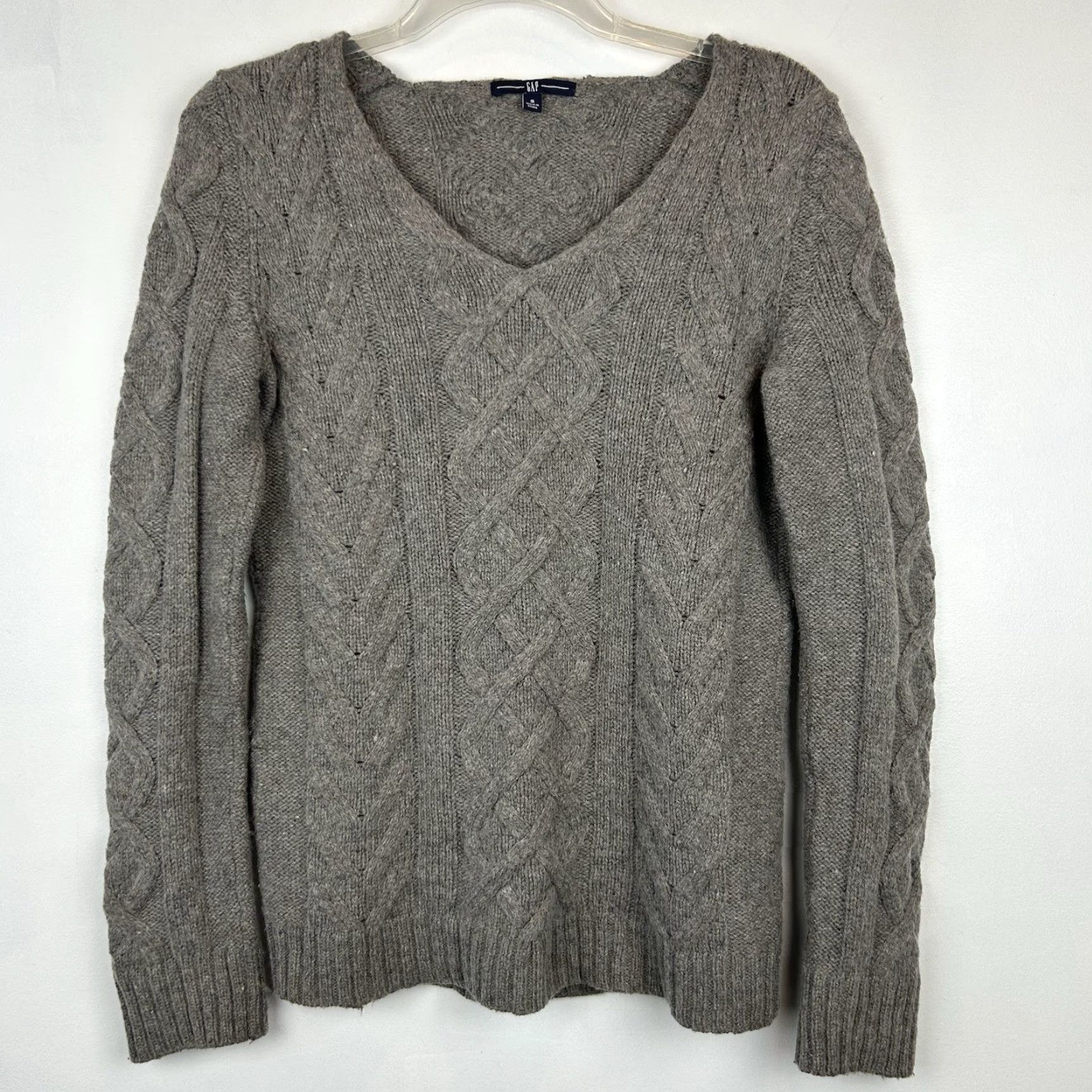 Gap Gap Womens Sweater Pullover V-Neck Knit Cable Gray S Small Wool Alpaca Cotton Blend Classic Menus? Size S / US 4 / IT 40 - 2 Thumbnail