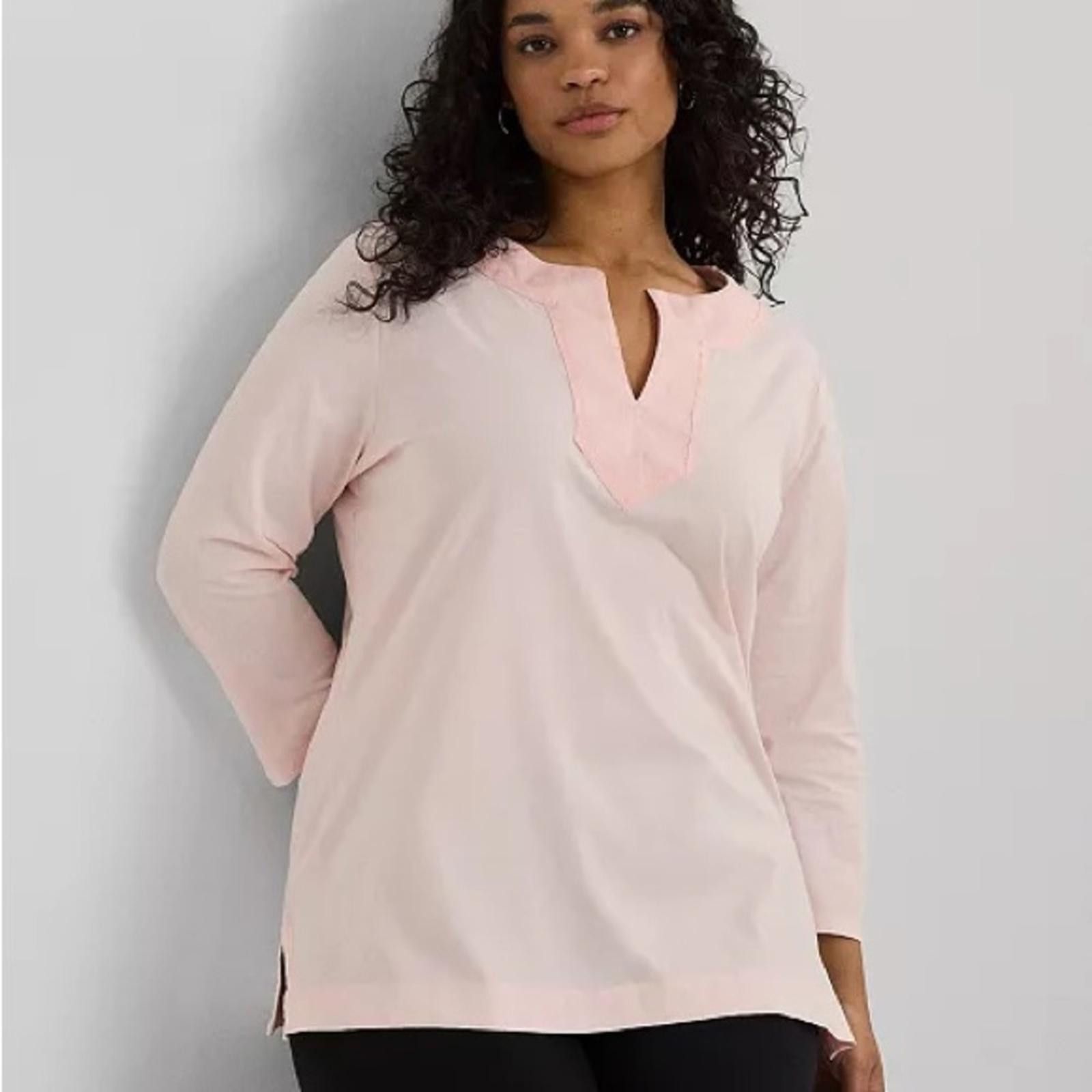 Polo Ralph Lauren Lauren Ralph Lauren Pink 3/4 Sleeve Womens V Neck Top Sz 1X Size XL / US 12-14 / IT 48-50 - 1 Thumbnail