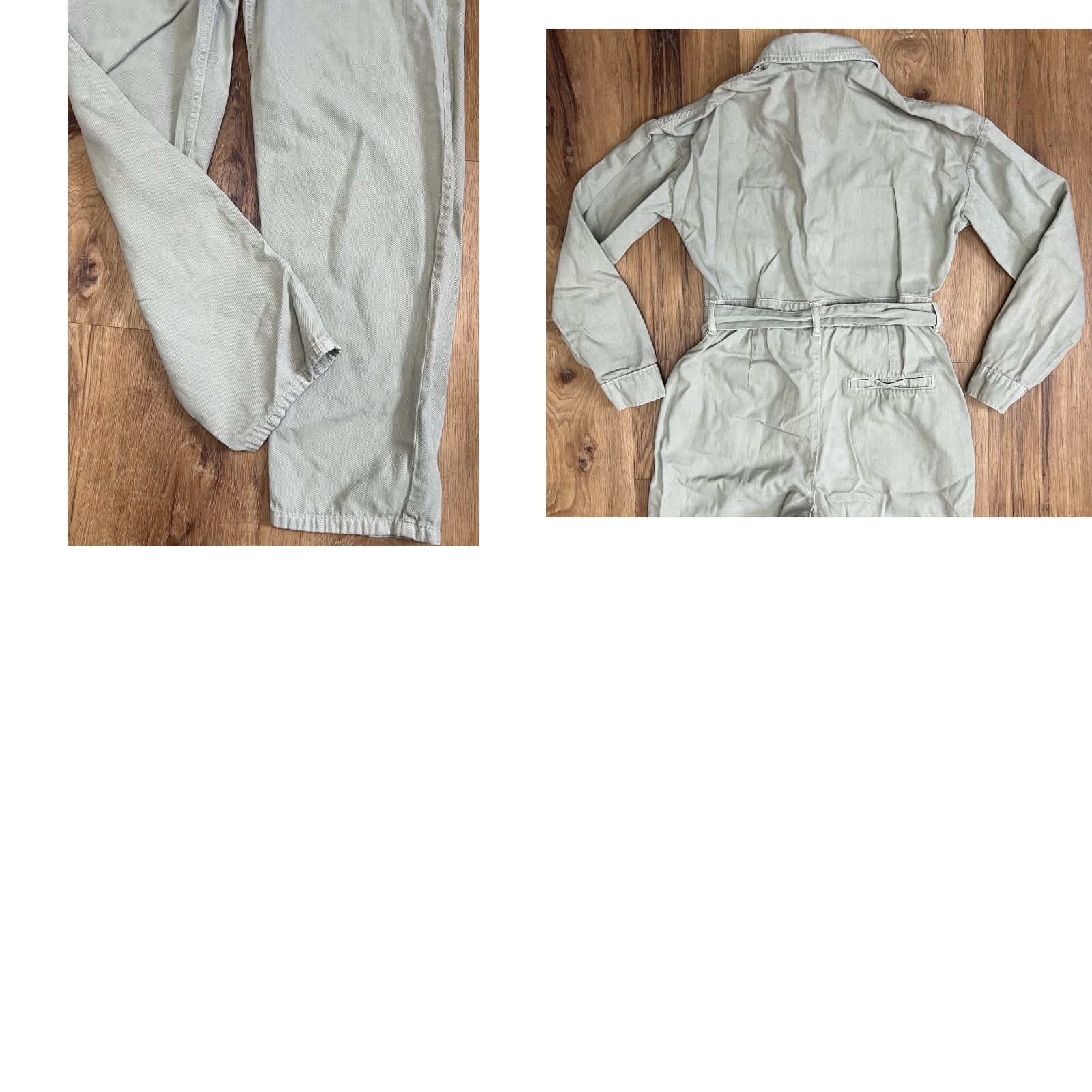 Nasty Gal Nasty Gal Jumpsuit Women 6 Green Denim One-Piece Casual 90s Boho Button Up Belt Plain Solid Crew Neck Collared Long Sleeve Spring Summer Fall Winter Size 28" / US 6 / IT 42 - 8 Thumbnail
