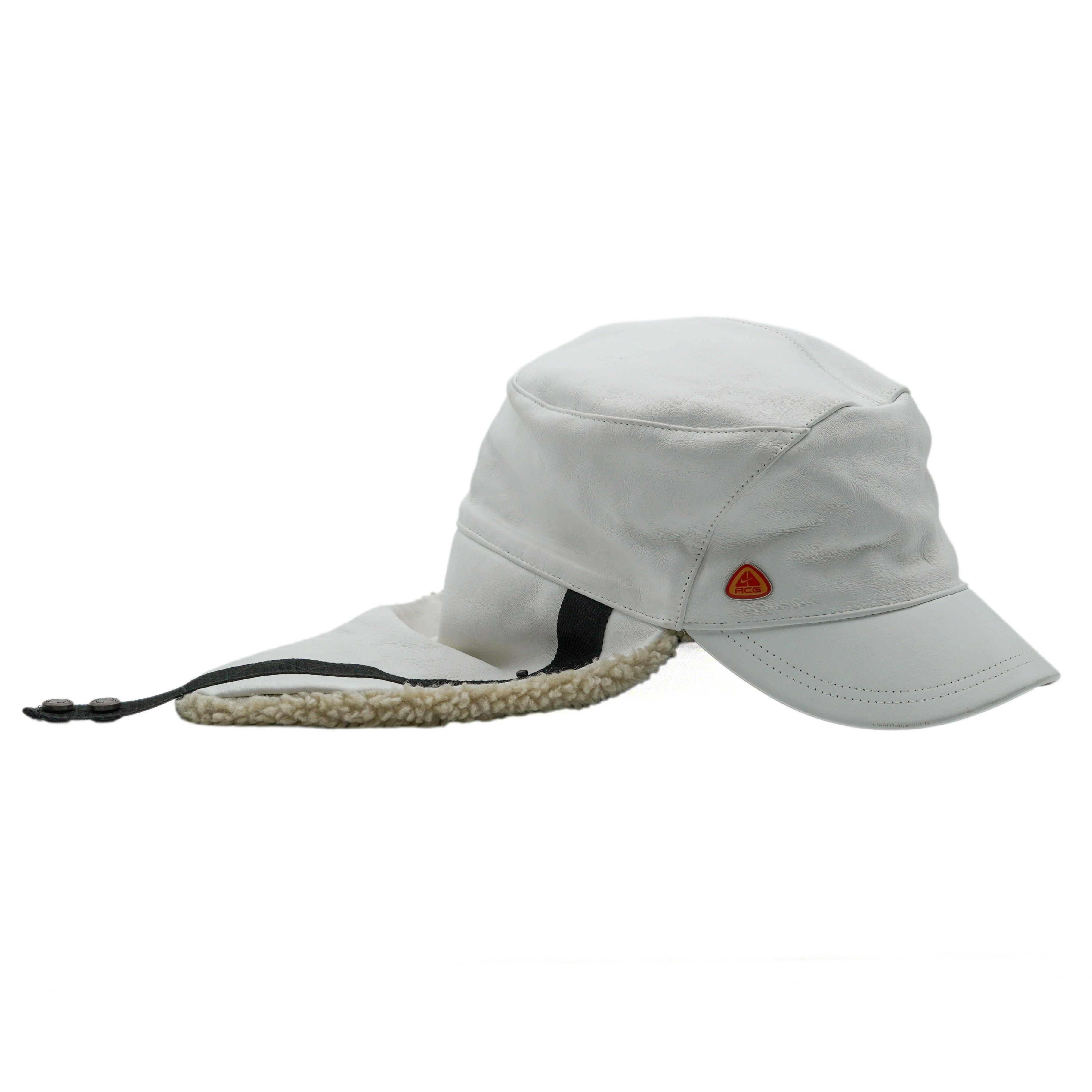 Nike ACG Nike ACG White Leather Shearling Lined Logo Ear Flap Hat Size ONE SIZE - 3 Thumbnail
