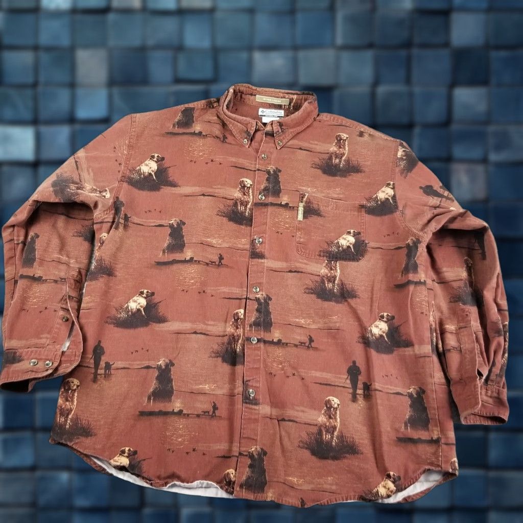 Vintage Columbia River Lodge AOP Button Shirt Dog Print Brown Mens 2XB Big Flannel Shirt 2XB Mens Size US XXL / EU 58 / 5 - 1 Thumbnail