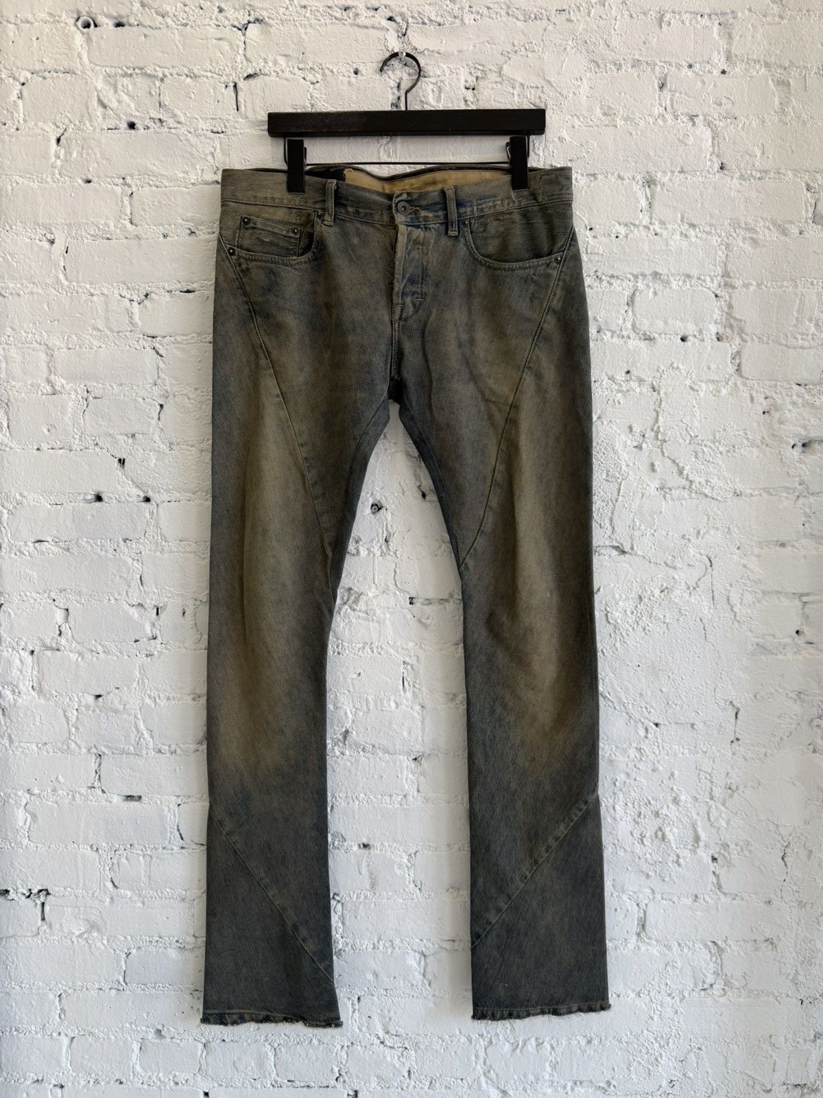 RICK OWENS ‘SPIRAL’ CUT WASHED FLARED DENIM