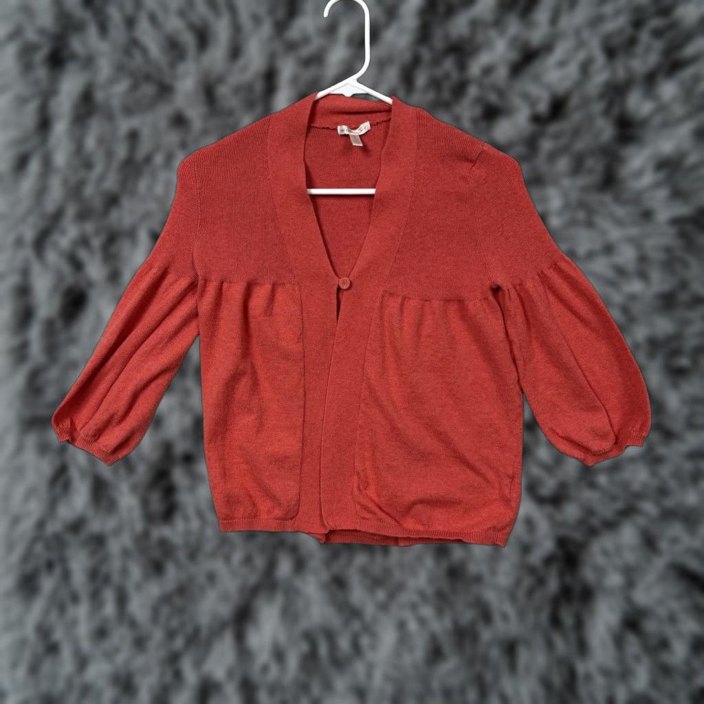 Vintage Aéropostale Cardigan Sweater Womens L Red V-Neck Puff Sleeve Boho Y2K Casual Knit Shirt Womens - Mens? Size L / US 10 / IT 46 - 1 Thumbnail