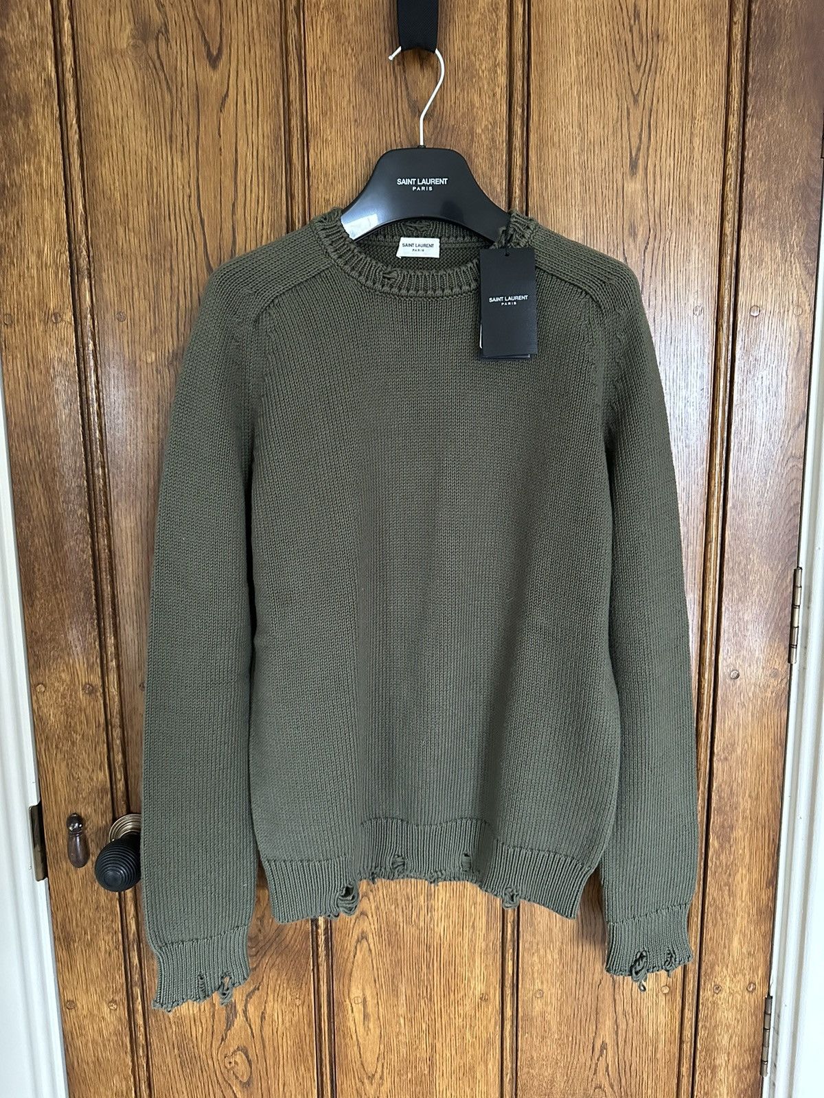 Saint Laurent Paris $990 FW21 Saint Laurent Green destroyed knit sweater L Size US L / EU 52-54 / 3 - 3 Thumbnail