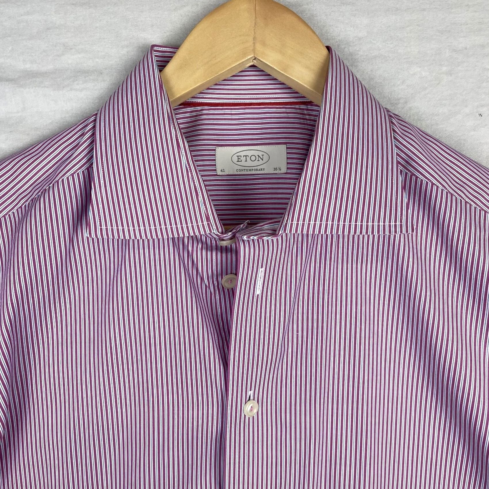 Eton Eton Dress Shirt Mens 42 16.5 Pink Stripes Button Up Long Sleeve Shirt Size 42R - 3 Thumbnail
