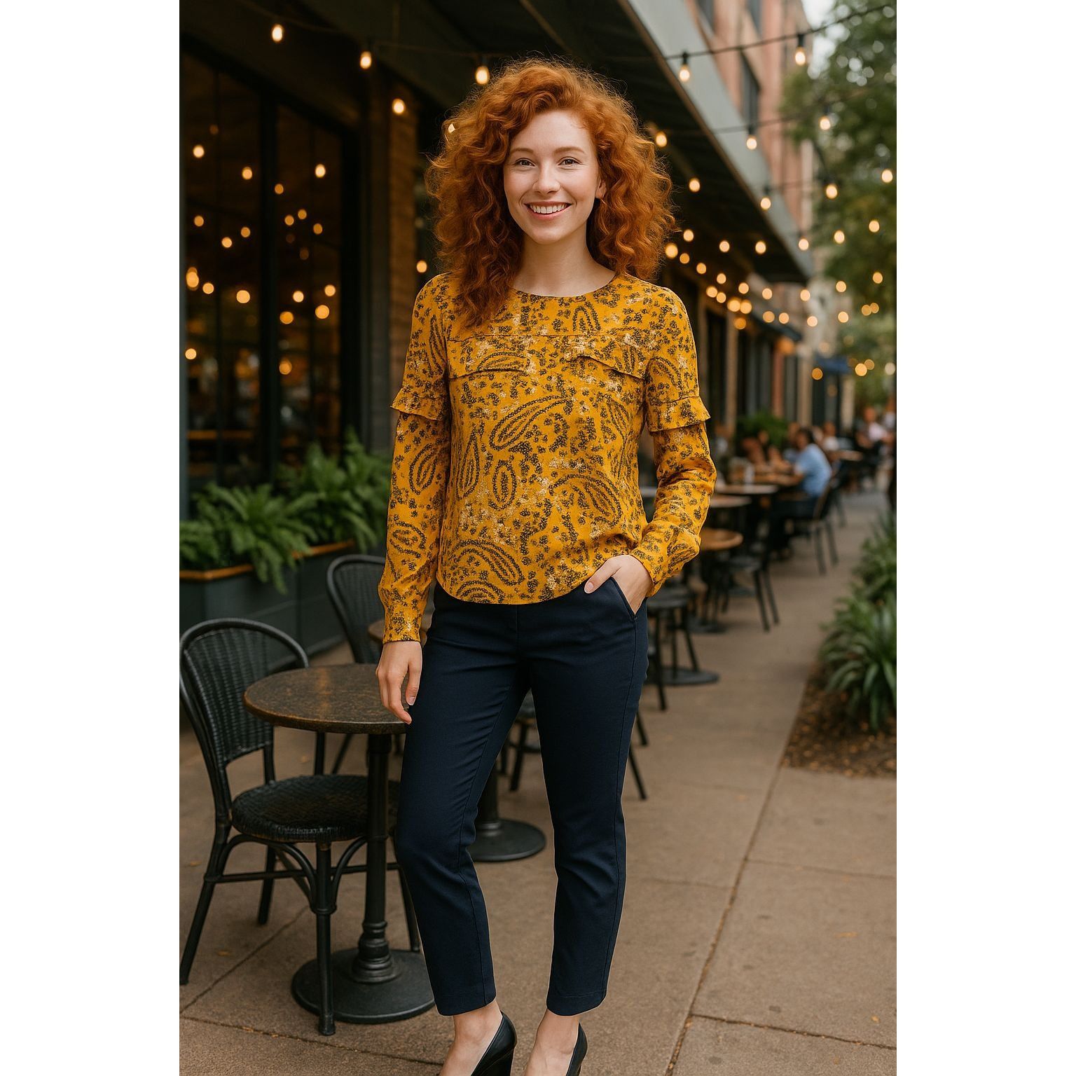 Abercrombie & Fitch Abercrombie Fitch XS Mustard Paisley Floral Long Sleeve Ruff Size XS / US 0-2 / IT 36-38 - 9 Thumbnail