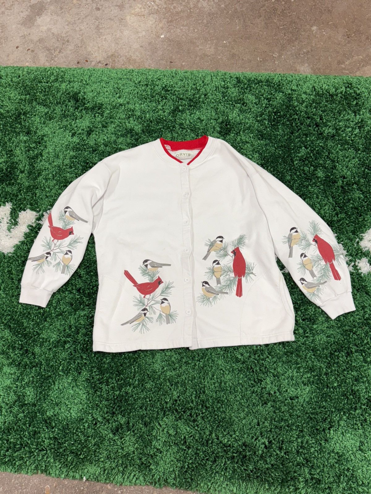 Vintage Vintage Birds Cardigan White Large 90s Retro Orvis Size US L / EU 52-54 / 3 - 1 Thumbnail