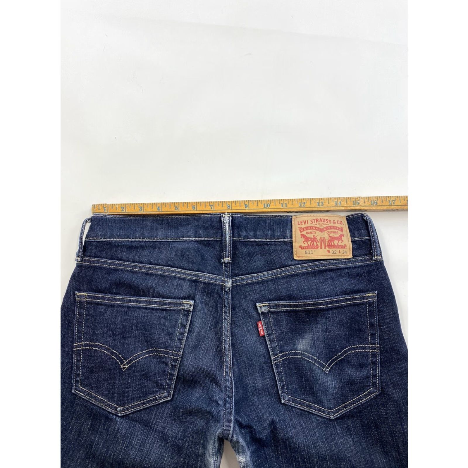 Levi's Levis 511 Jeans Mens 32x34 Dark Wash Repaired Blue Skinny 34 Inseam Regular Size 32 Mens Jeans Size US 32 / EU 48 - 6 Thumbnail