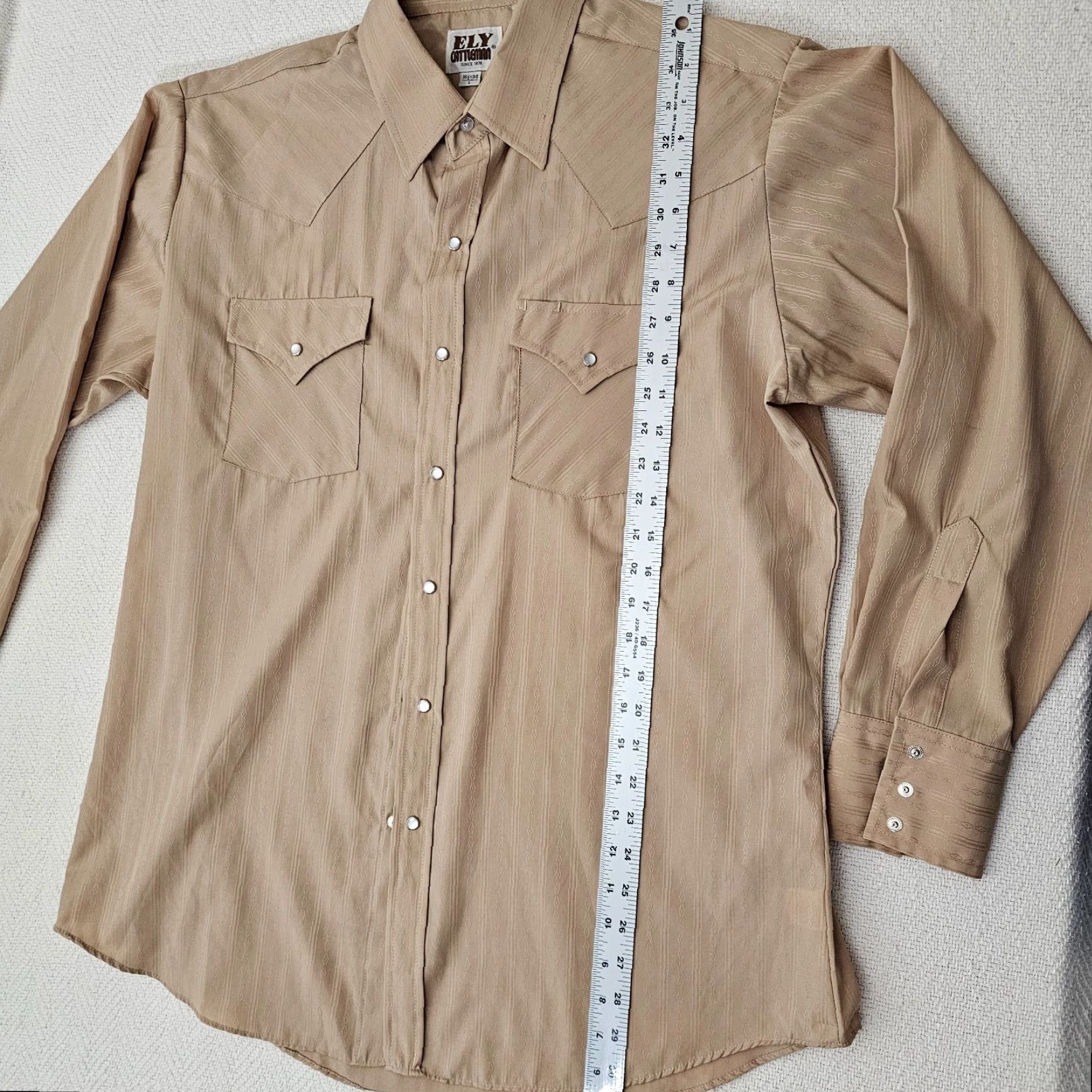 Vintage Ely Cattleman Shirt Mens 16.5 Brown Pearl Snap Western Emboss Button Up Rodeo Size US XL / EU 56 / 4 - 4 Thumbnail
