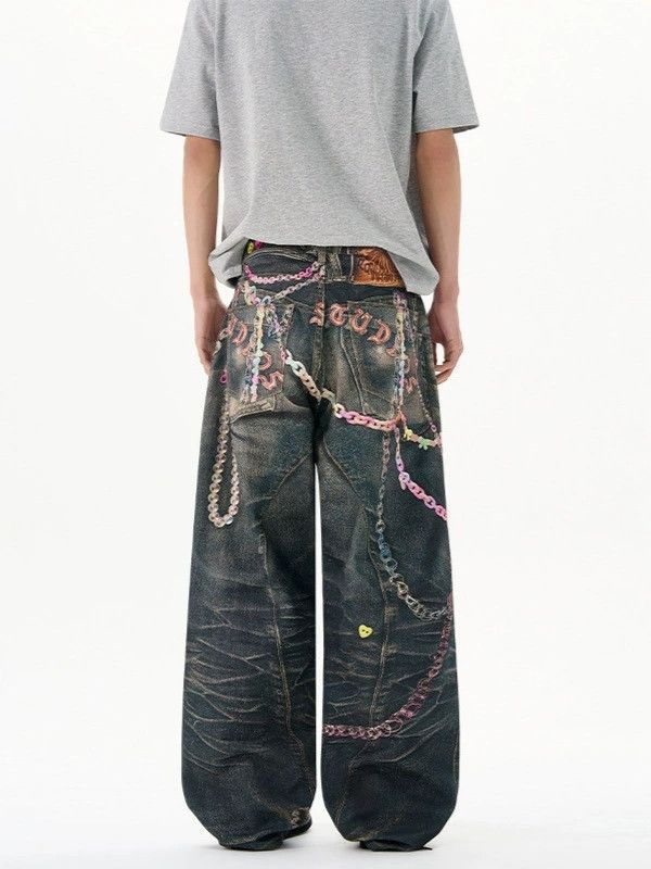 Vintage Men's Candy Chain Print Distressed Street Jeans Size US 32 / EU 48 - 4 Thumbnail