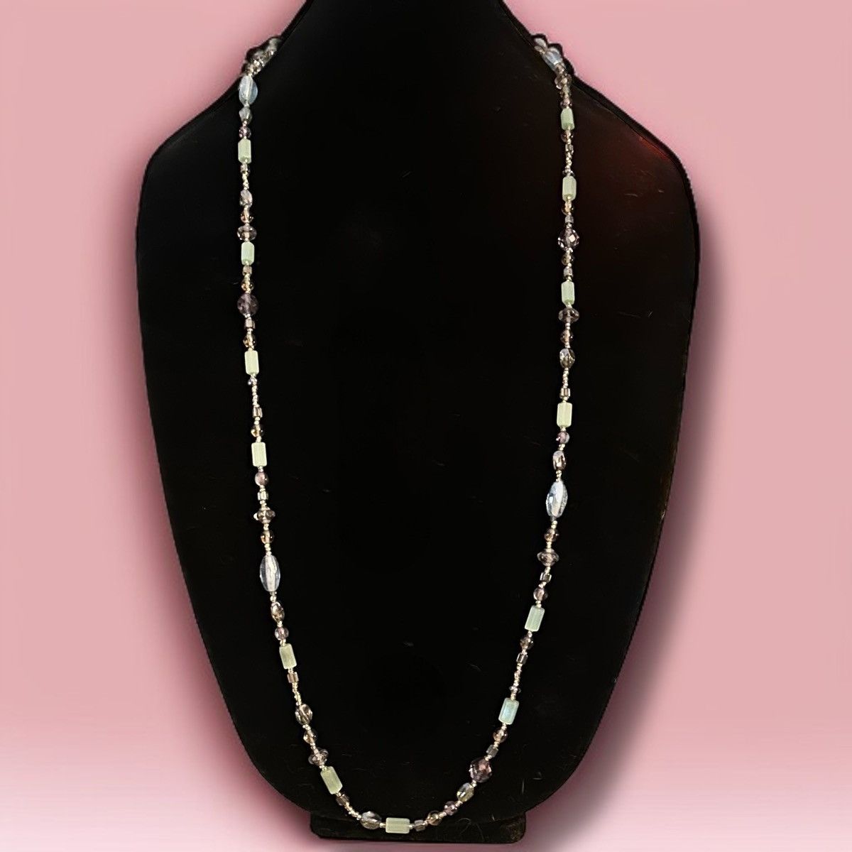 Vintage Vintage long light green and blue glass bead necklace Size ONE SIZE - 2 Thumbnail