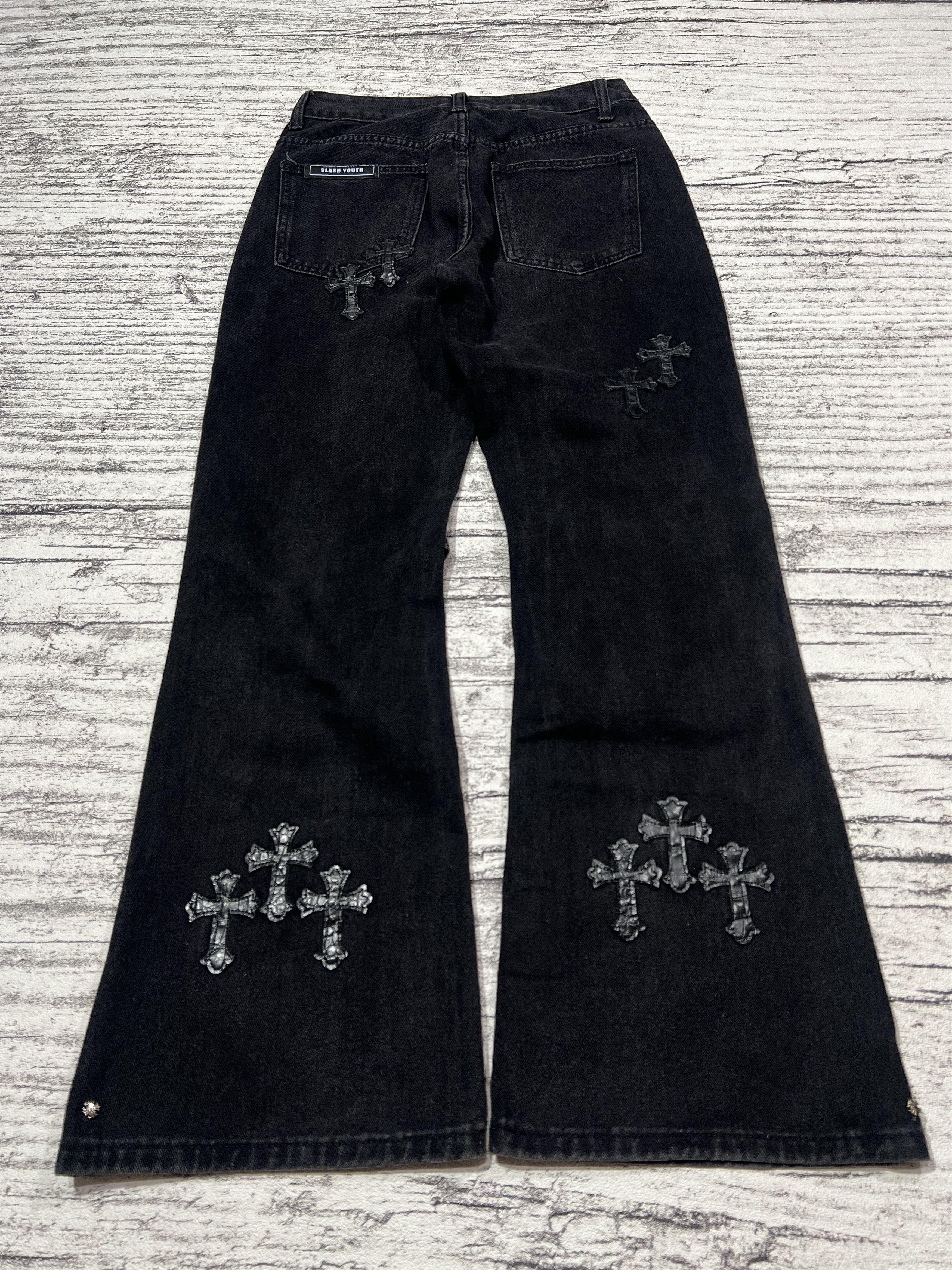 Japanese Brand 2000s Y's Cross Leather Studded Bootcut Flare y2k Lgb Ifsix Size US 27 - 2 Thumbnail