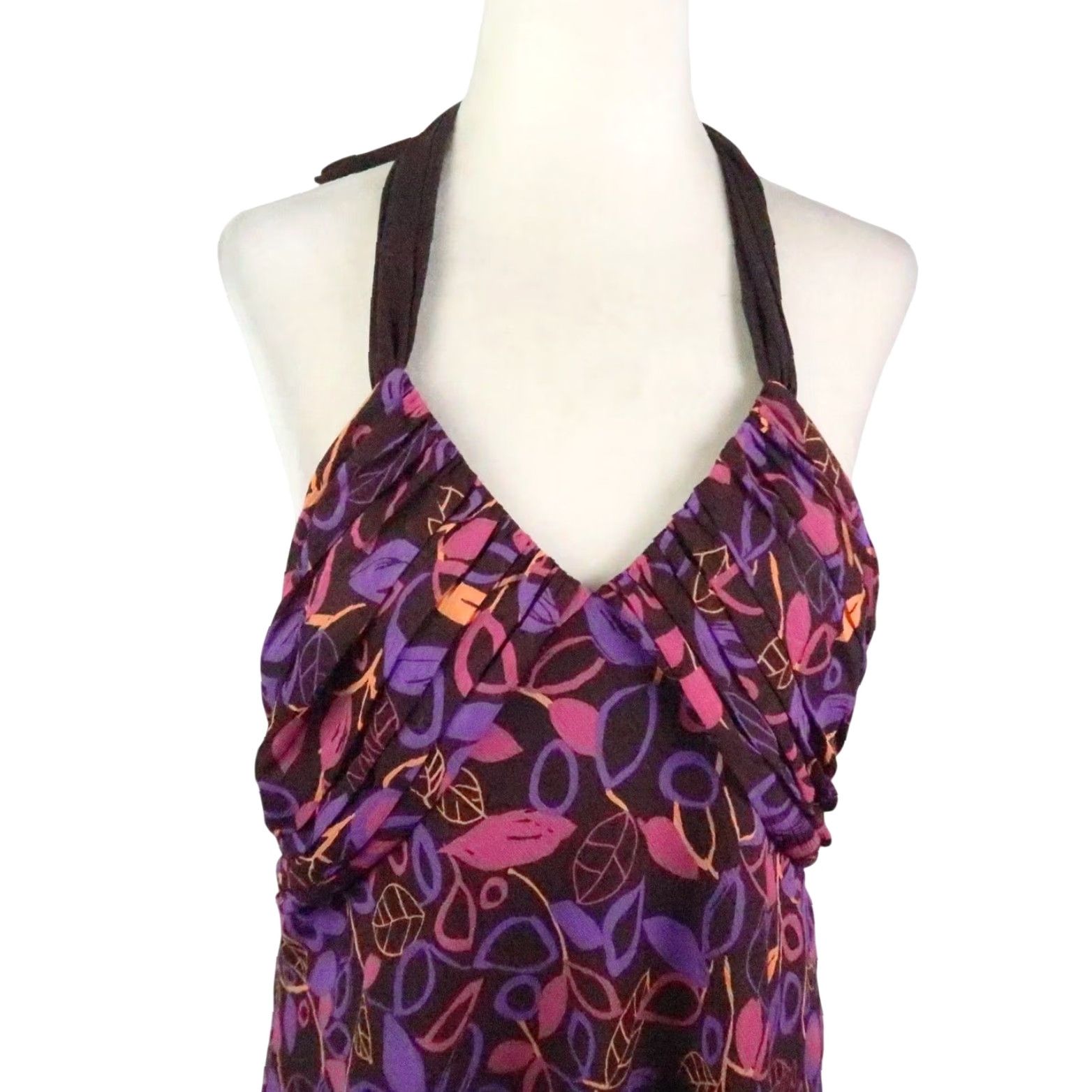Vintage VINTAGE Mix It Blouse Halter Top XL Sleeveless Floral 90s Bohemian Party Casual Women Brown Purple Span 29in XL Womens Size XL / US 12-14 / IT 48-50 - 2 Thumbnail