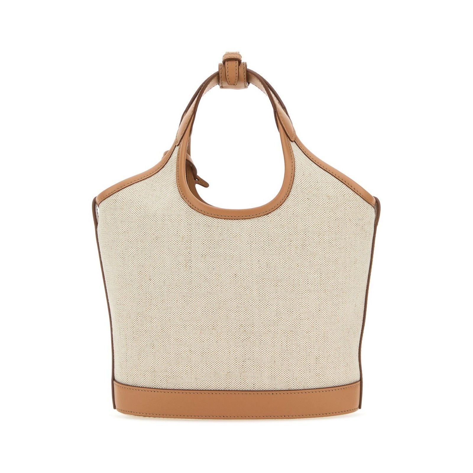 Prada PRADA Small Brown Trim Sand Beige Canvas Shopper Top Handle Size ONE SIZE - 3 Thumbnail