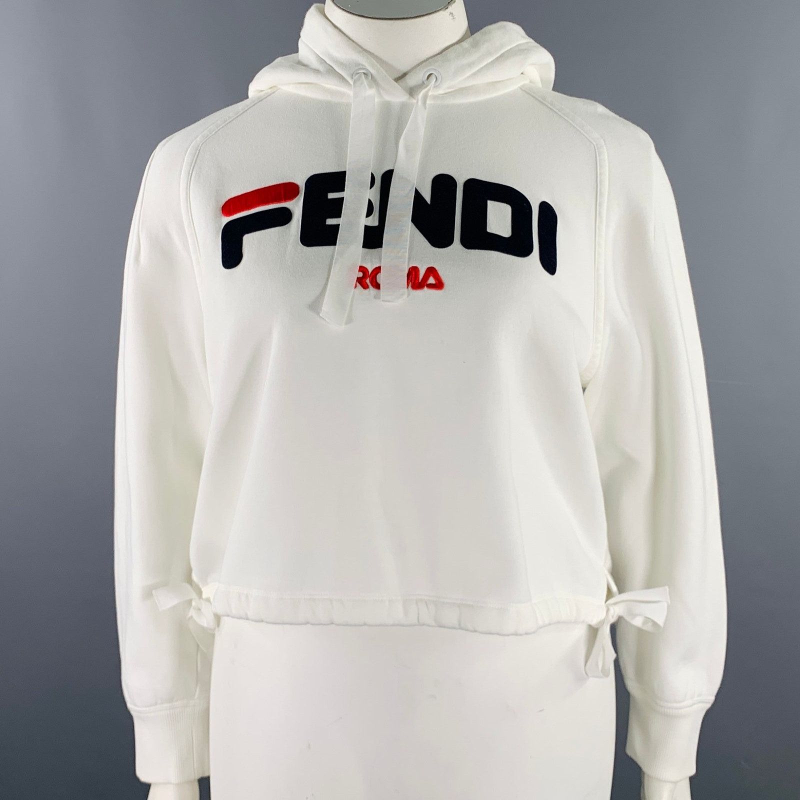 Fendi L White Black Red Cotton Logo Hoodie Casual Top Size L / US 10 / IT 46 - 1 Thumbnail