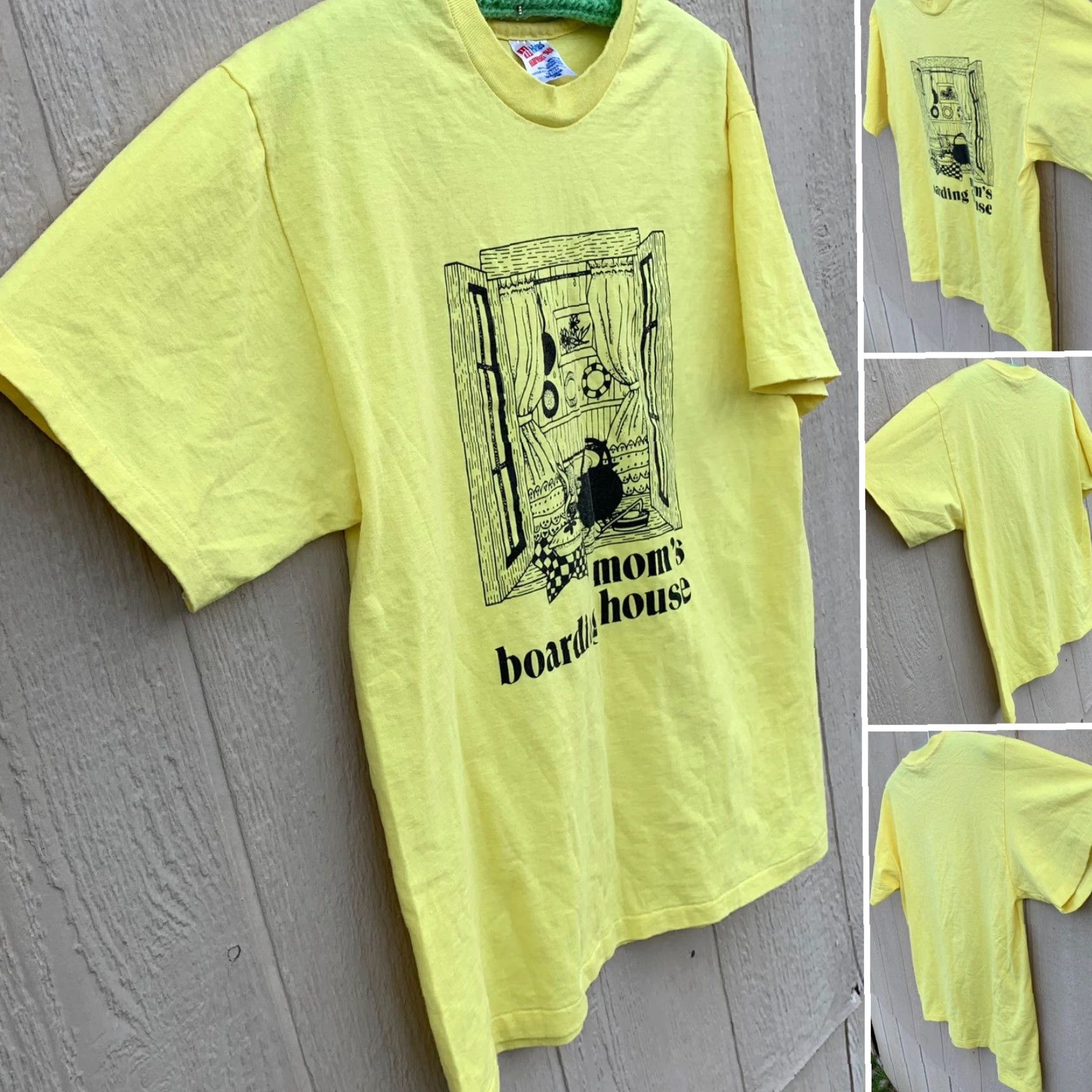 Hanes VINTAGE Hanes T-Shirt Graphic Print Crew Neck Short Sleeve Yellow L Men 80s 90s Retro Moms Boarding House Single Stitch Made in USA Size US L / EU 52-54 / 3 - 2 Thumbnail